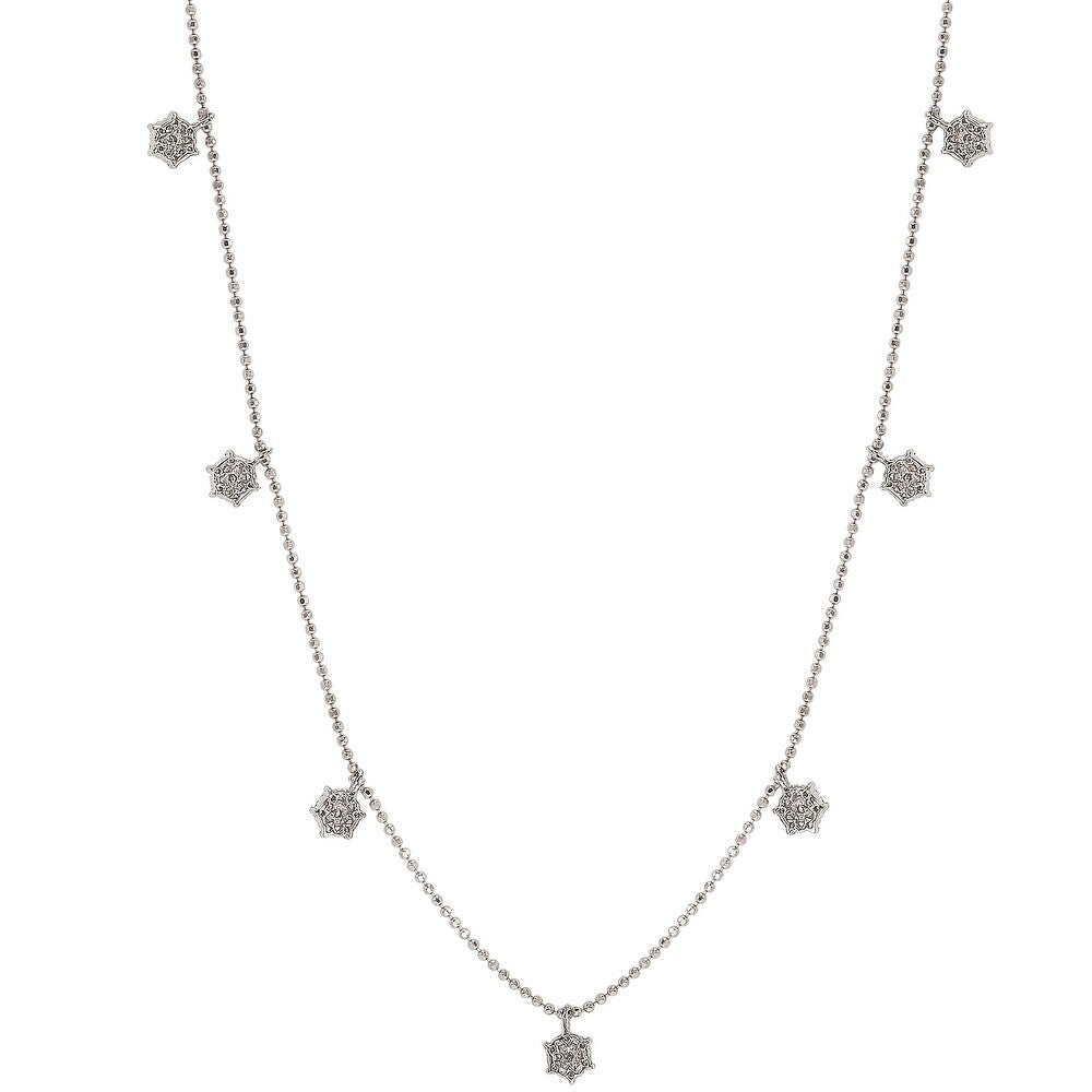 Suzy Levian 14K White Gold .30cttw Diamond Flower Station Necklace