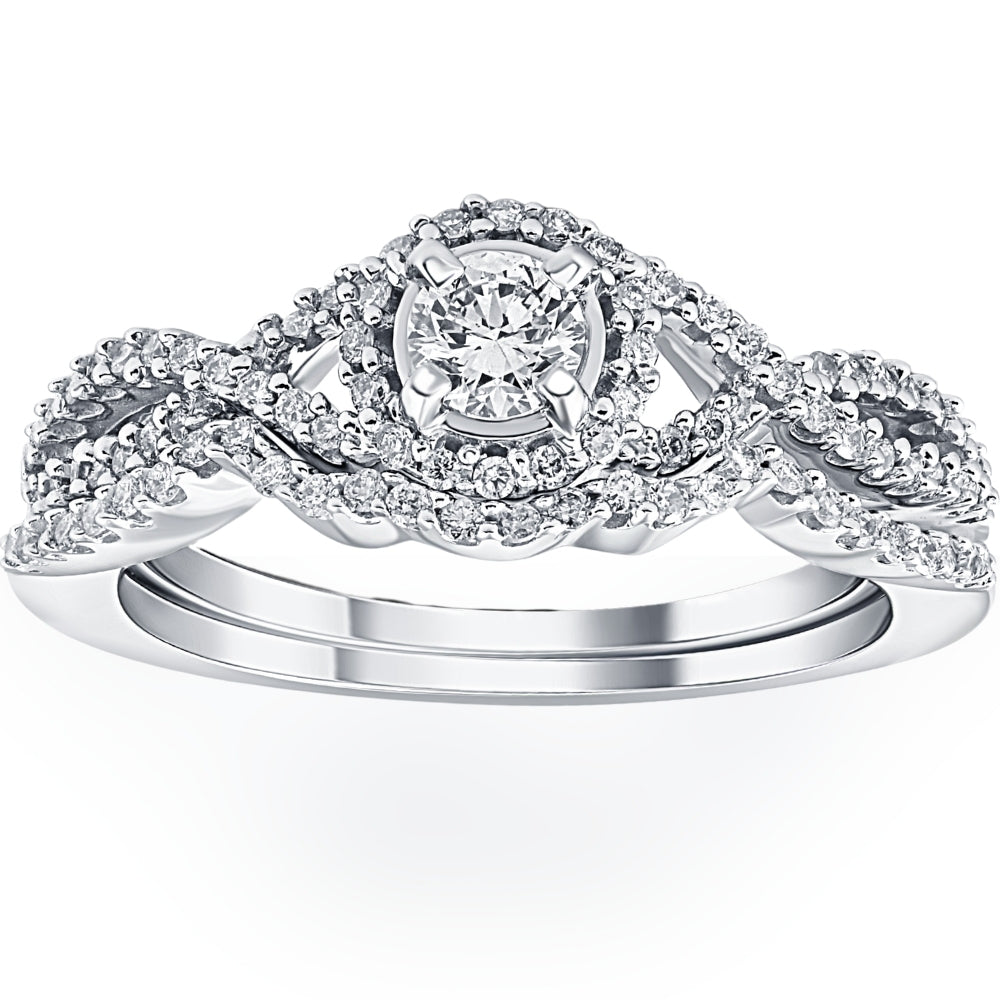 3/4 ct Diamond Halo Infinity Engagement Wedding Ring Set 14k White Gold Lab Grown