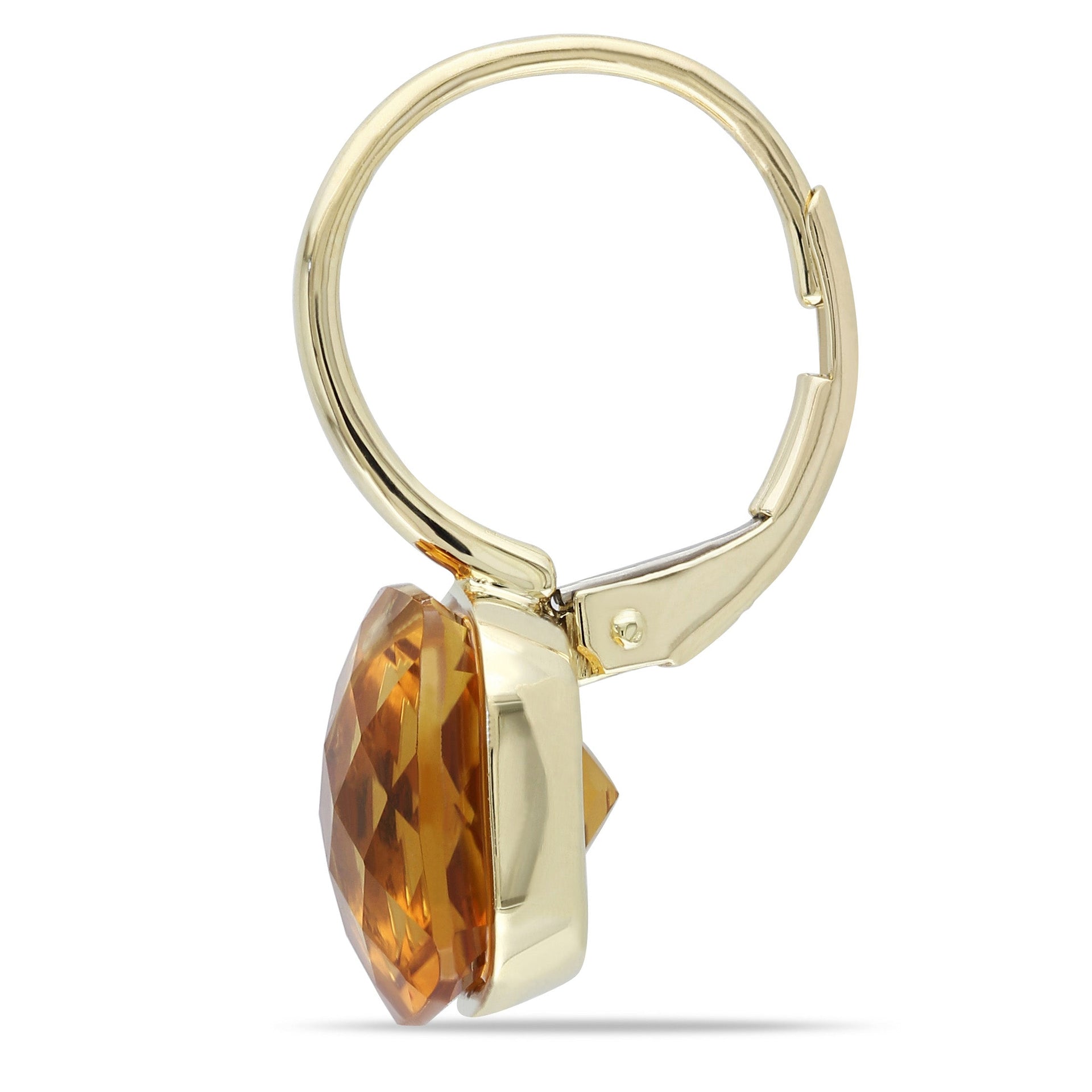 8 1/2 CT TGW Cushion Cut Checkerboard Madeira Citrine Leverback Earrings in 14k Yellow Gold