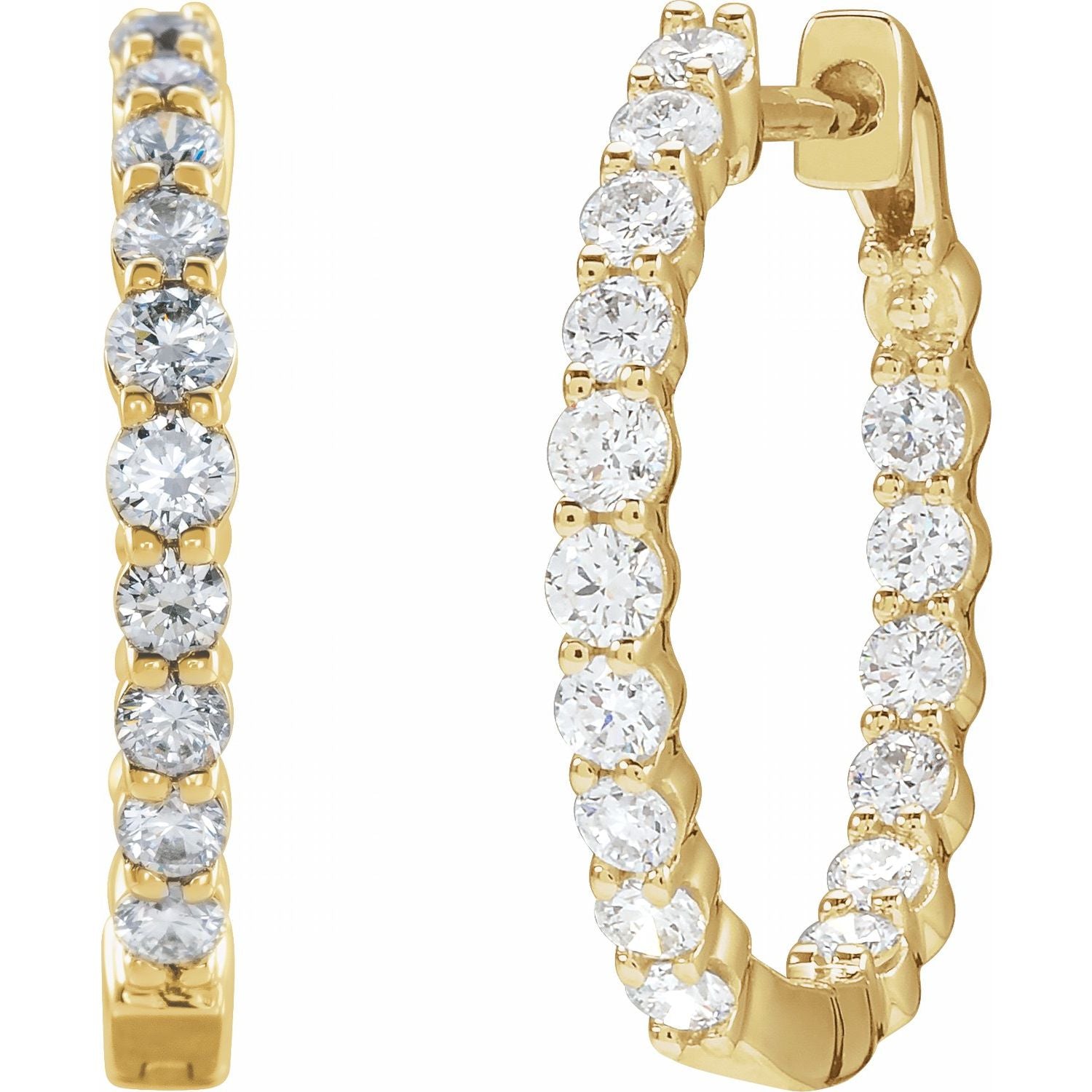 14K Gold 1ct Lab-grown Diamond Inside-outside Hinged Hoop Earrings Clarity VS Color F-G