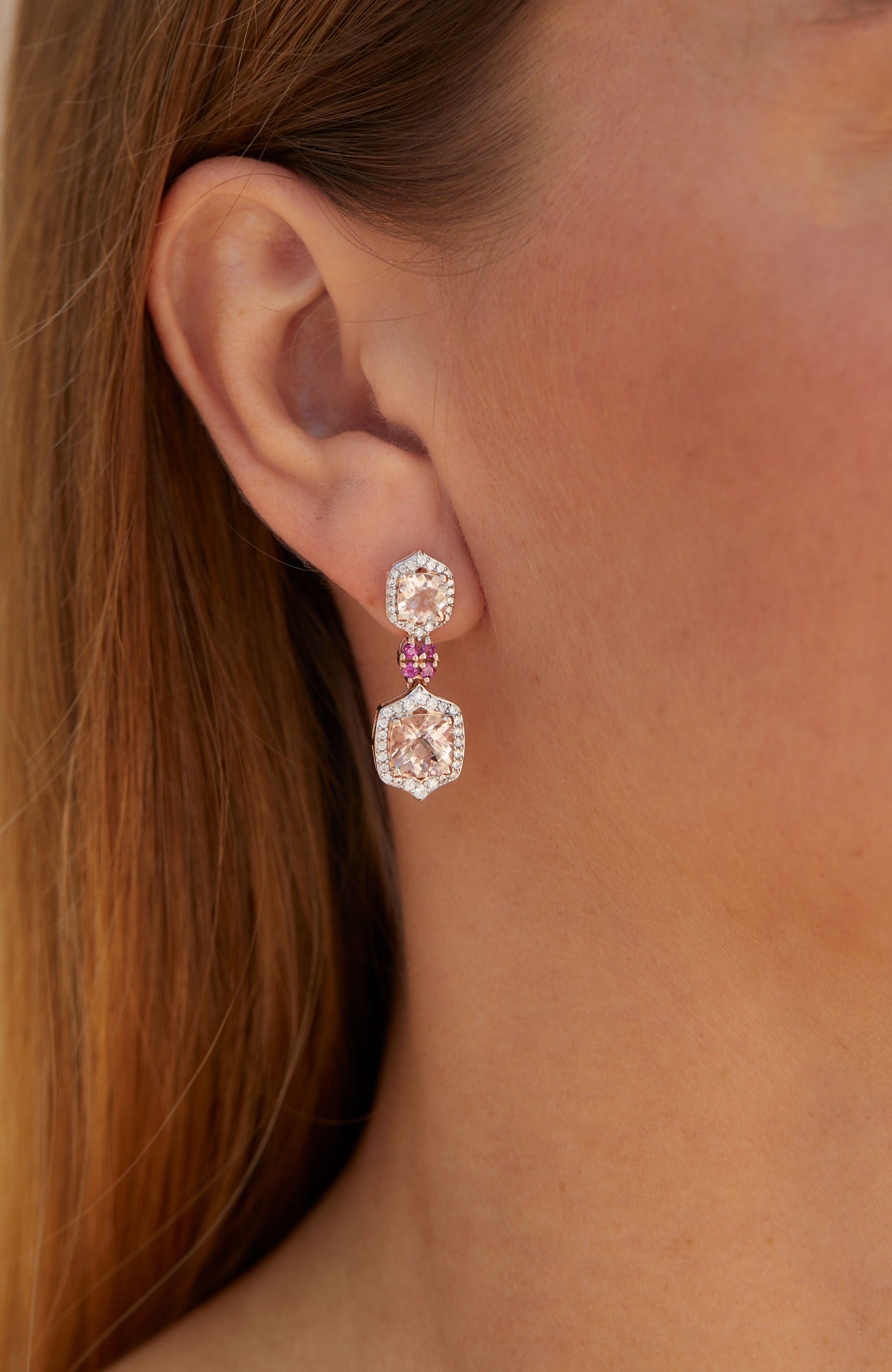 18K ROSE VERMEIL 7.25GTW MOR/WHT ZIRCONIA EARRINGS