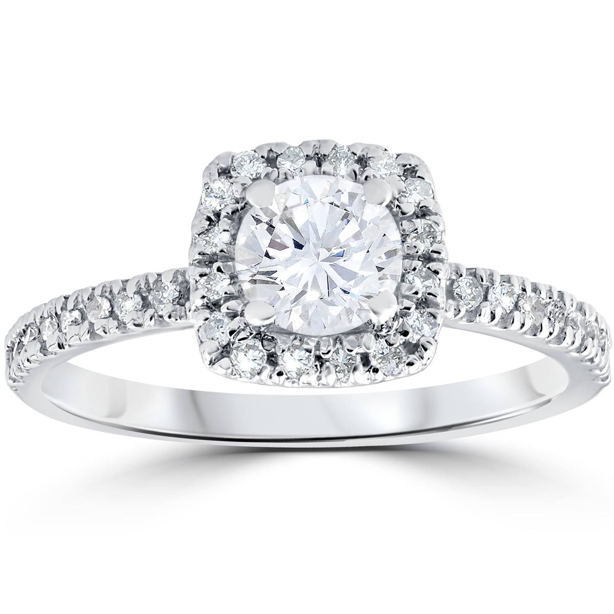 1/2 CT Diamond Cushion Halo Engagement Ring 10K White Gold