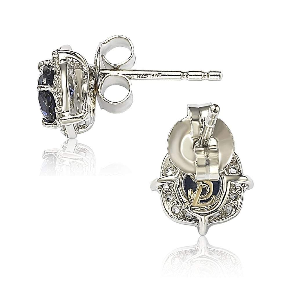 Suzy Levian Sterling Silver Sapphire 0.66cttw Halo Stud Earrings - Blue
