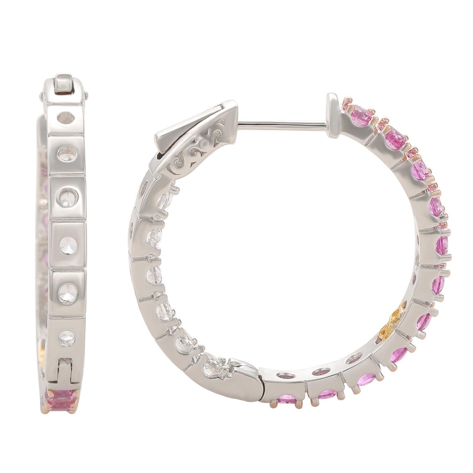 Suzy Levian Sterling Silver Pink Sapphire and Diamond Accent Hoop Earring