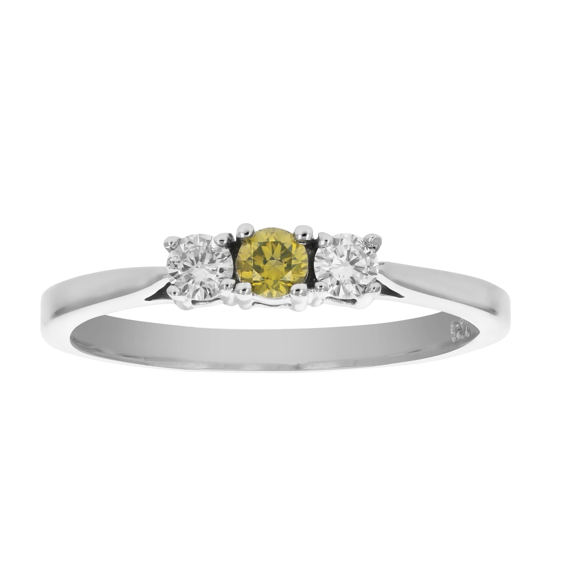 1/4 cttw 3 Stone Yellow and White Diamond Engagement Ring 14K White Gold