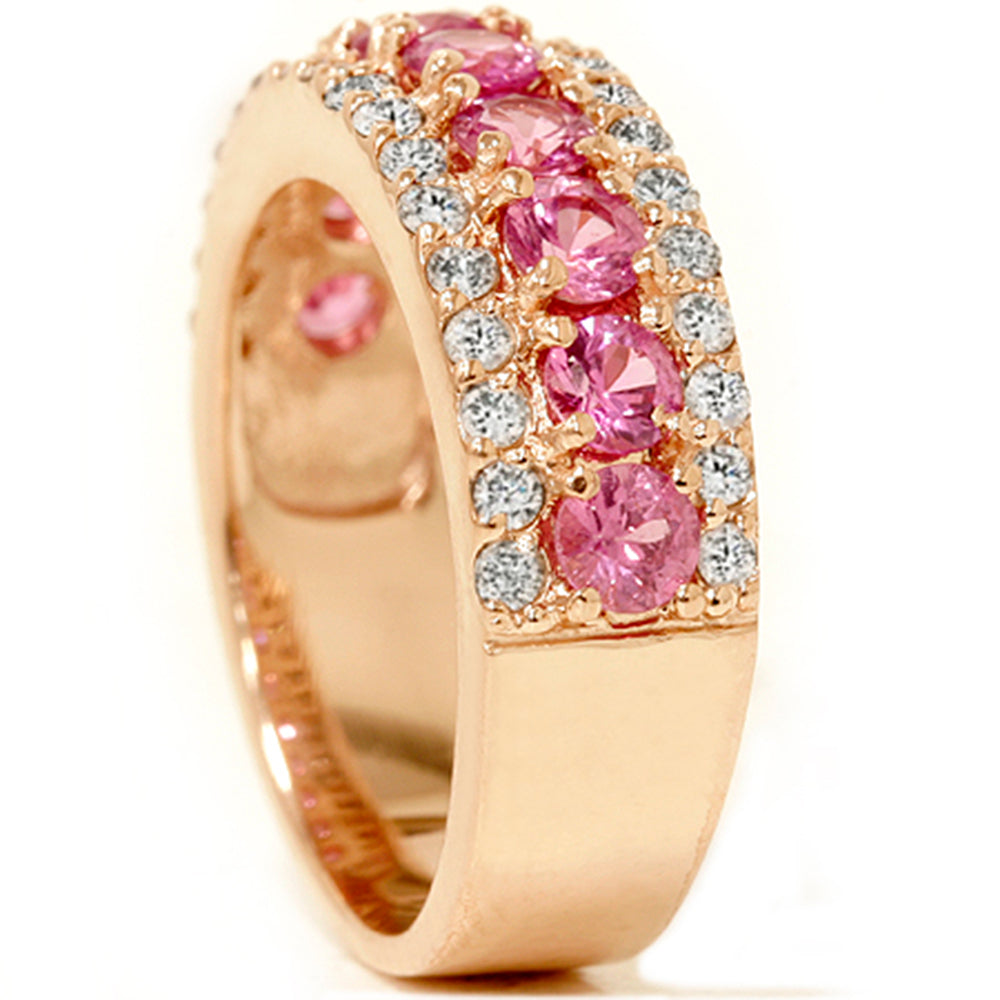 1 1/2 CT Pink Sapphire & Diamond Wedding Ring 14K Rose Gold