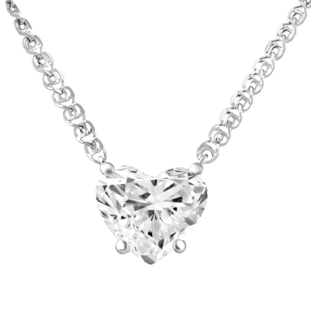 Certified 3Ct Heart Solitaire Diamond Pendant Necklace 14k Gold Lab Grown