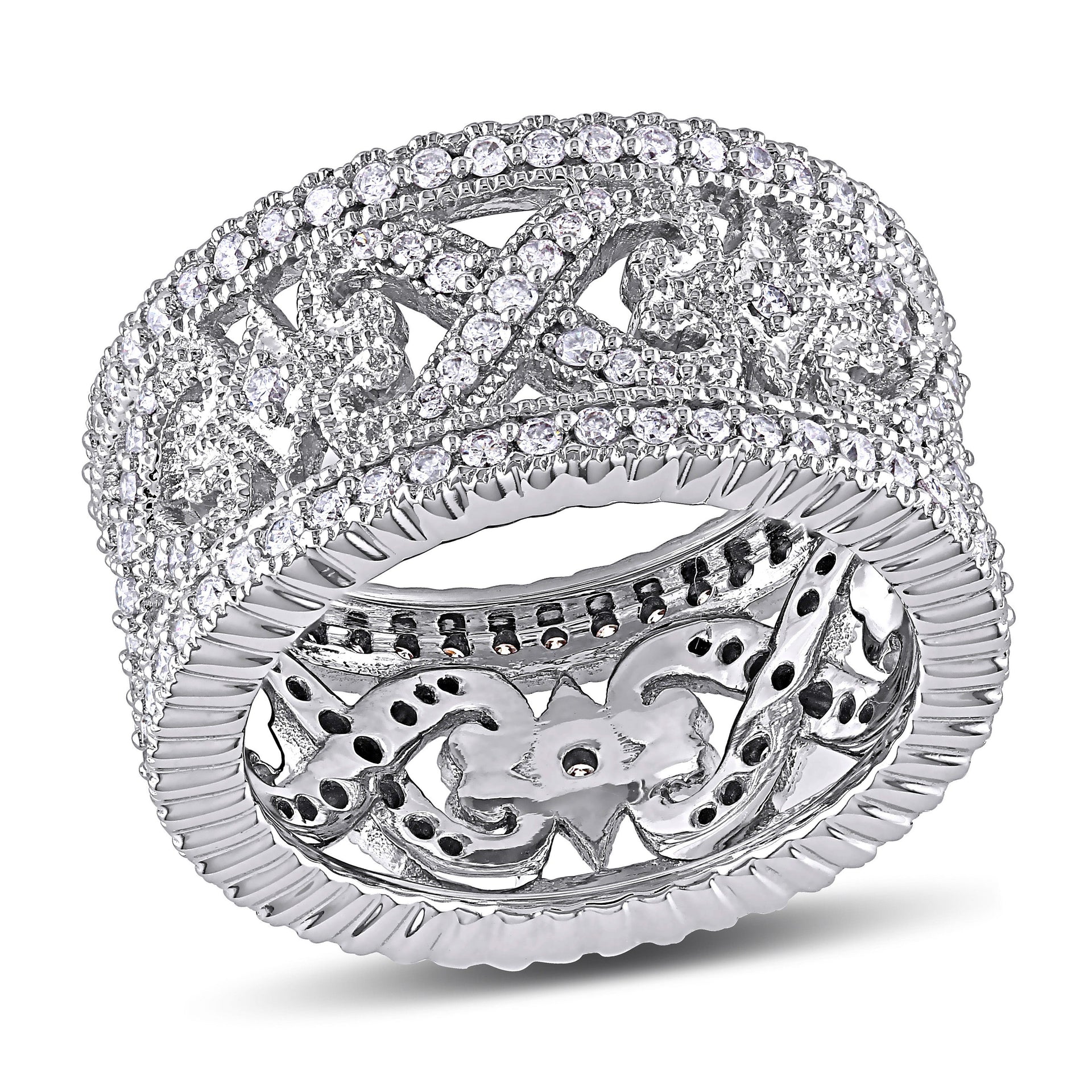 Mimi & Max 1ct TDW Diamond Scroll Vintage Eternity Band in 14k White Gold