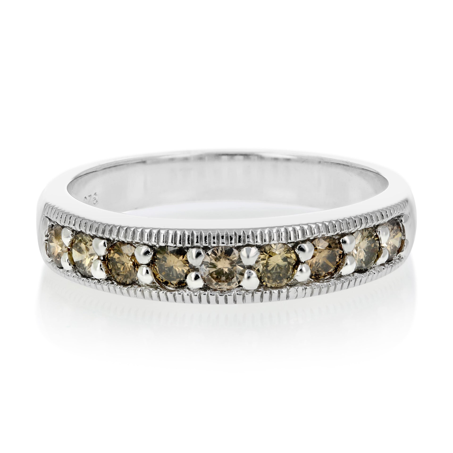 1 cttw Champagne Diamond Wedding Band with Milgrain .925 Sterling Silver Rhodium