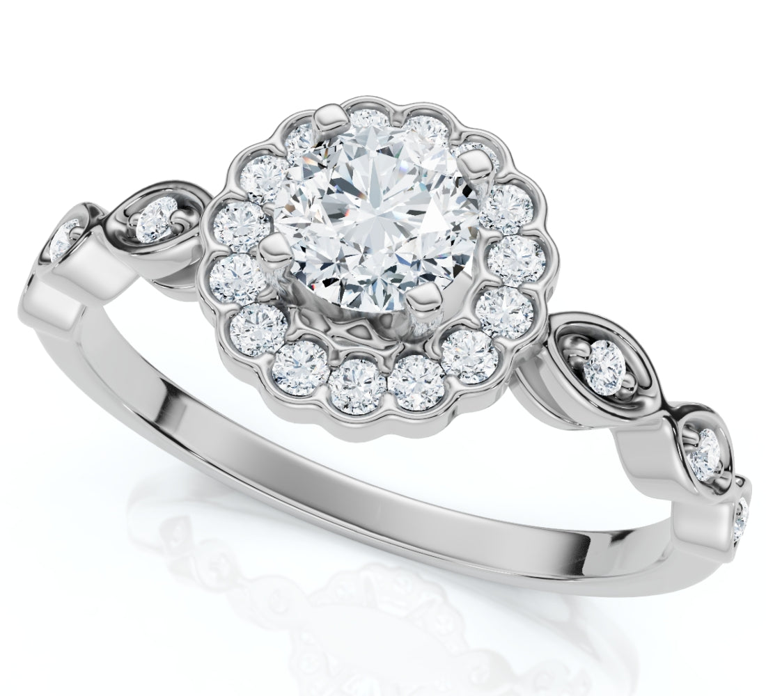1ct Diamond Vintage Halo Engagement Ring 14k White Gold Lab Grown Size Selectable