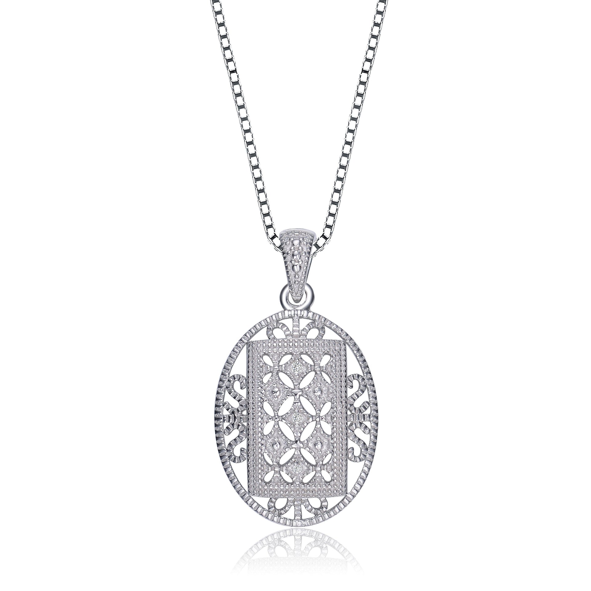 Filigree Oval Sterling Silver Pendant Bridesmaid Jewelry
