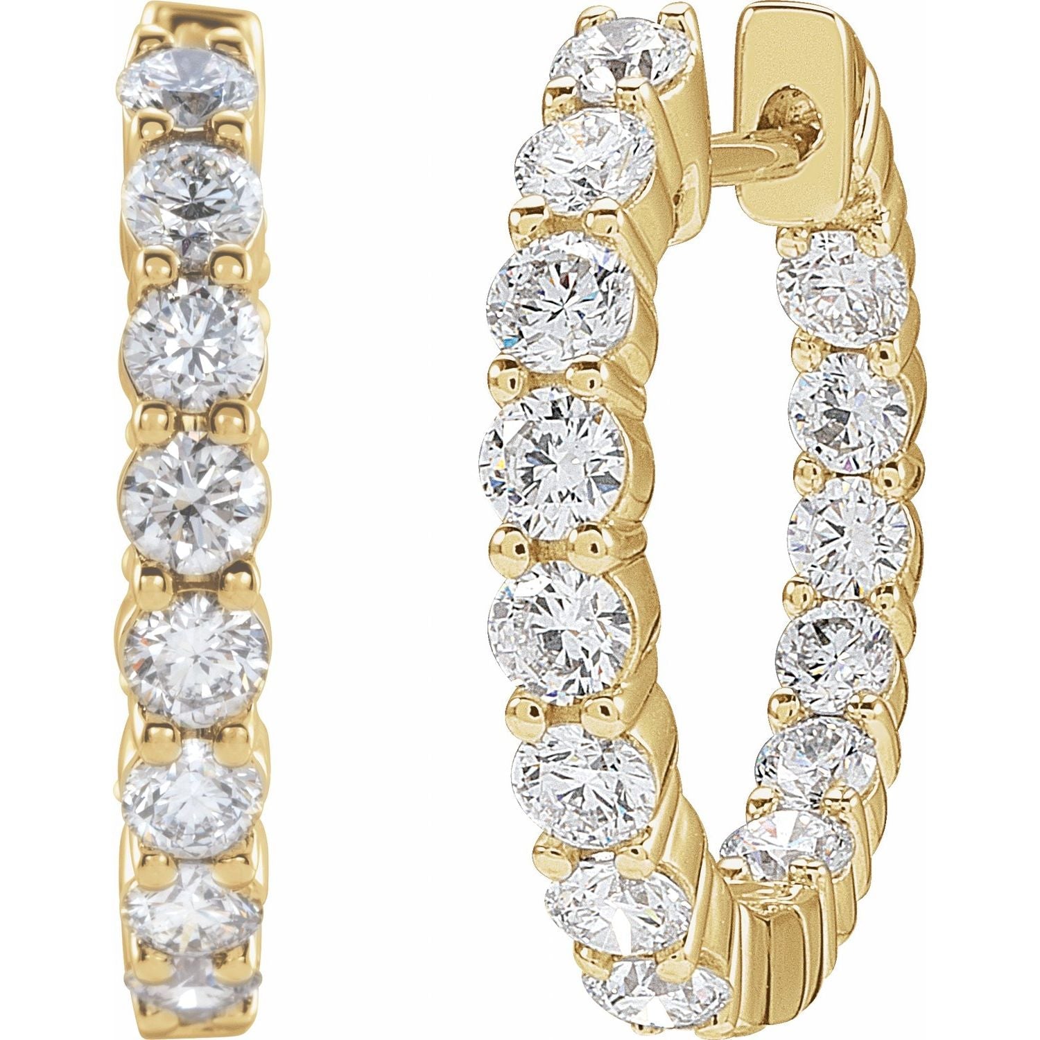 14K Gold 2ct Lab-grown Diamond Inside-outside Hinged Hoop Earrings Clarity VS Color F-G