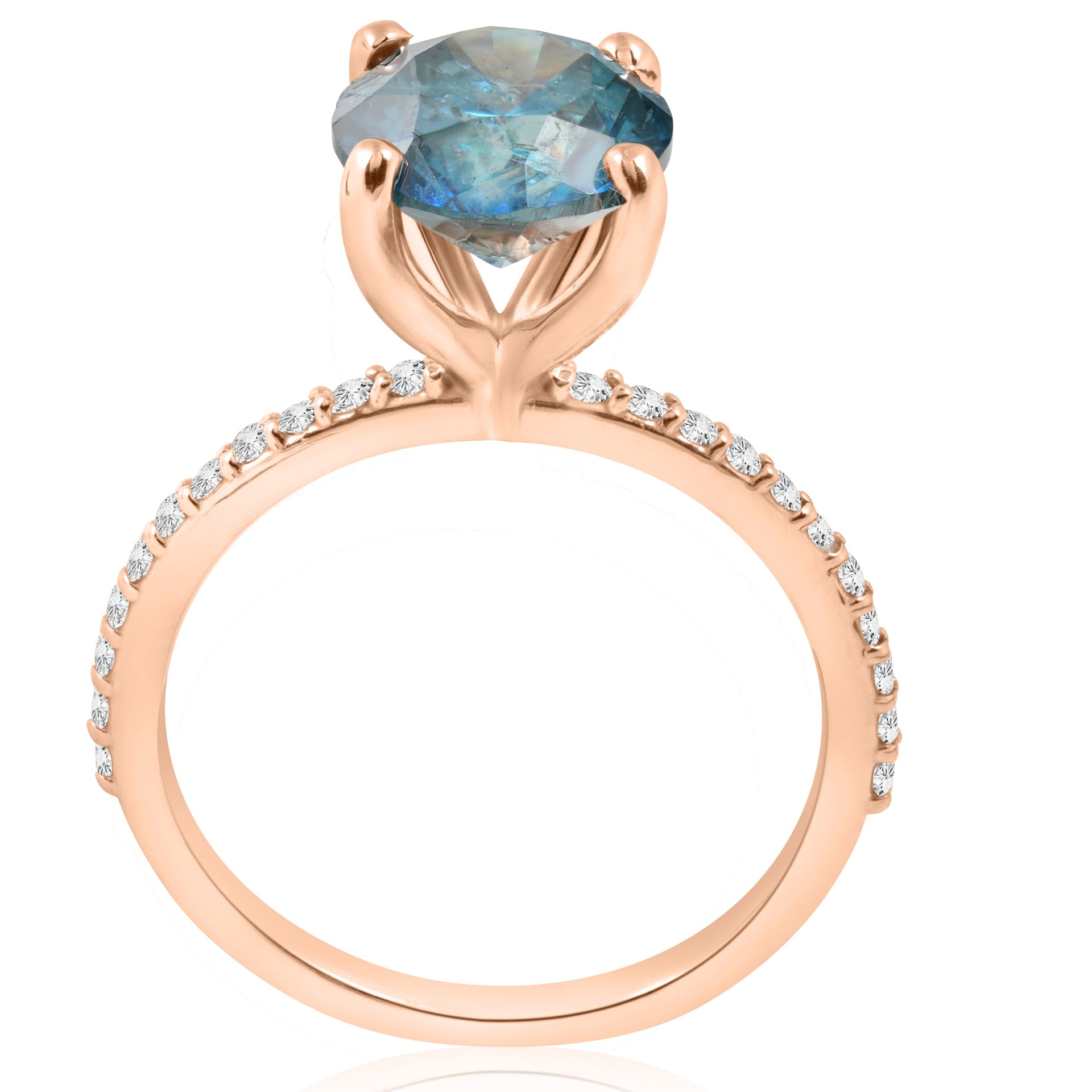 3 1/5ct Blue Diamond Engagement Ring 14k Rose Gold