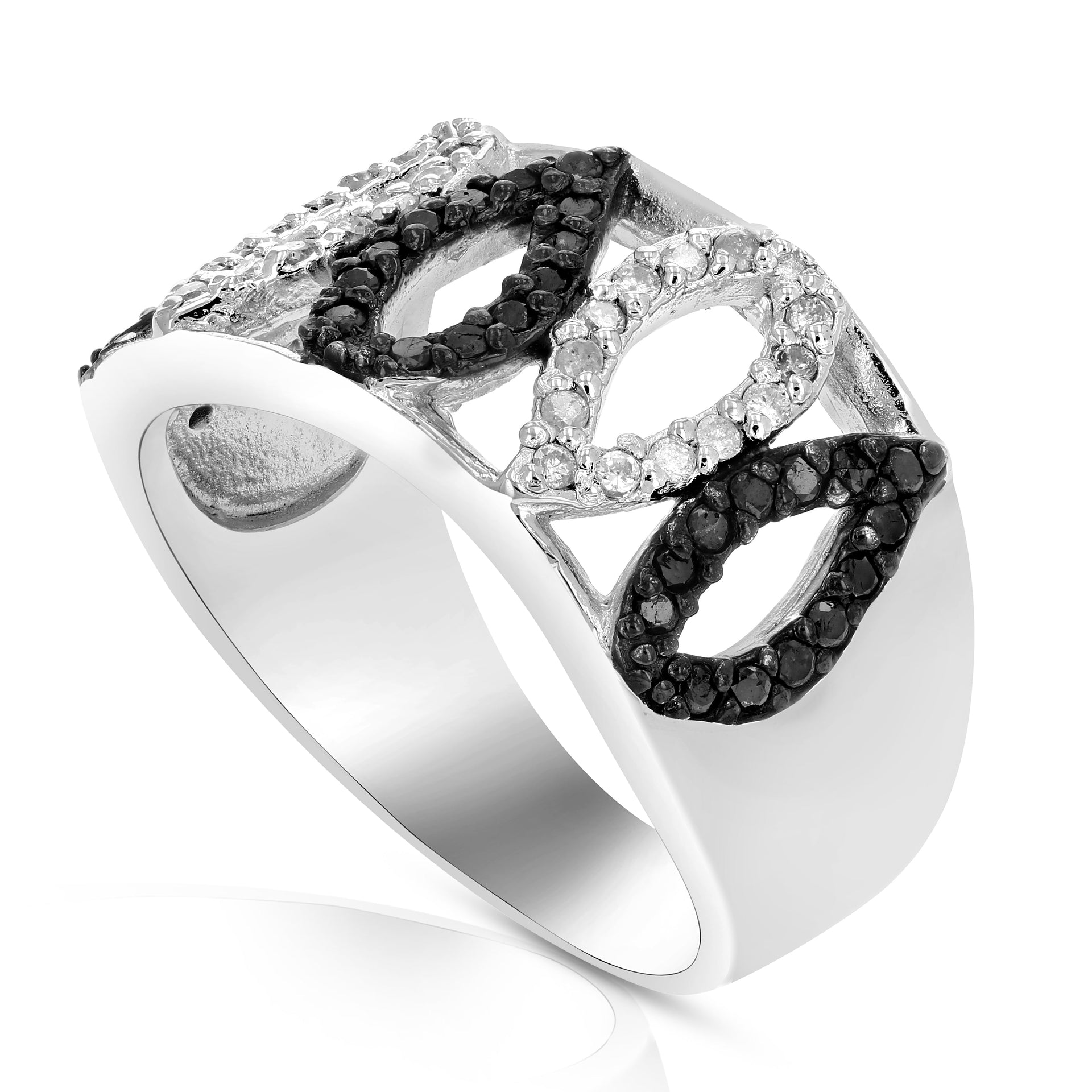 1/2 cttw Black and White Diamond Ring .925 Sterling Silver with Rhodium
