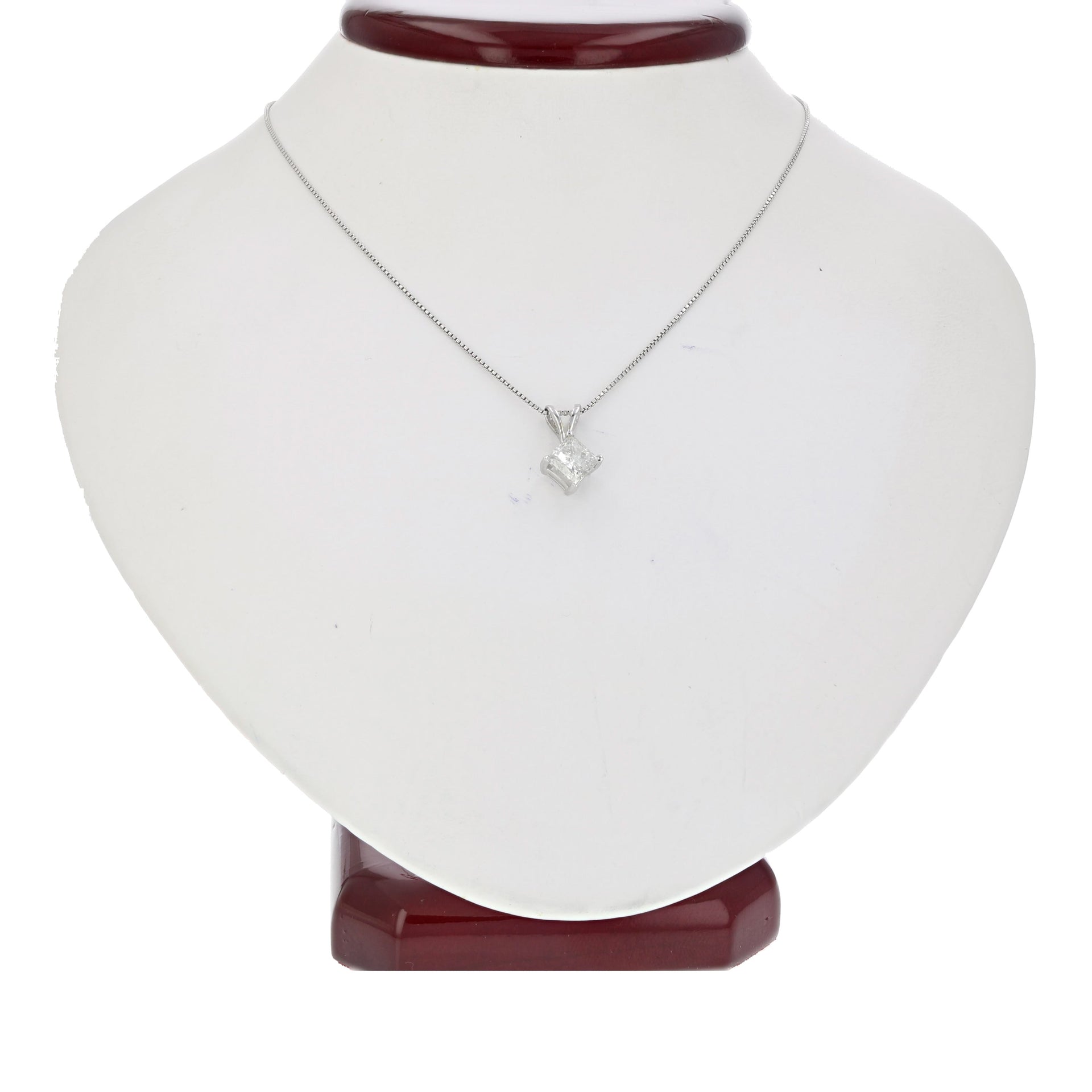 1 cttw Diamond Solitaire Pendant Necklace 14K White Gold Princess with Chain