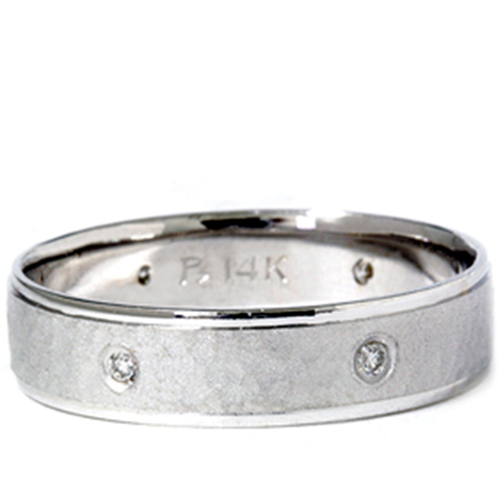 Diamond Hammered Comfort Fit Wedding Ring 14K White Gold Band 5mm 1/5 Ct