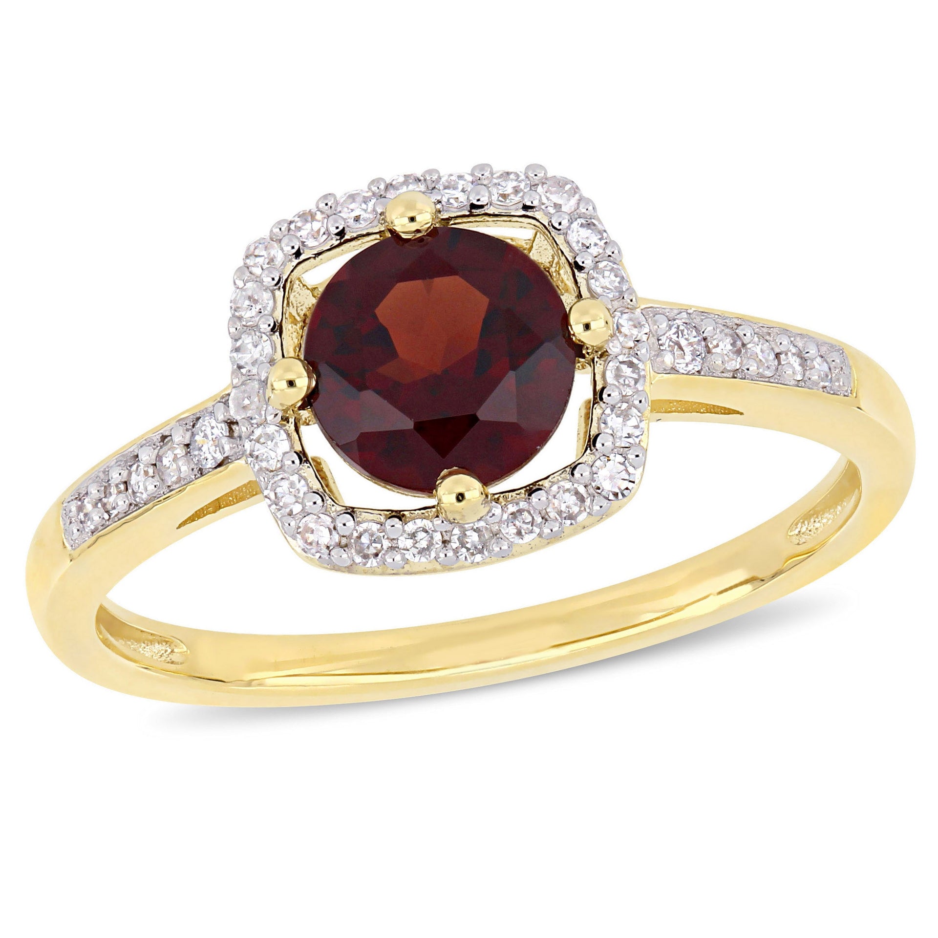 1 CT TGW Garnet and 1/7 CT TW Diamond Halo Ring in 10k Yellow Gold