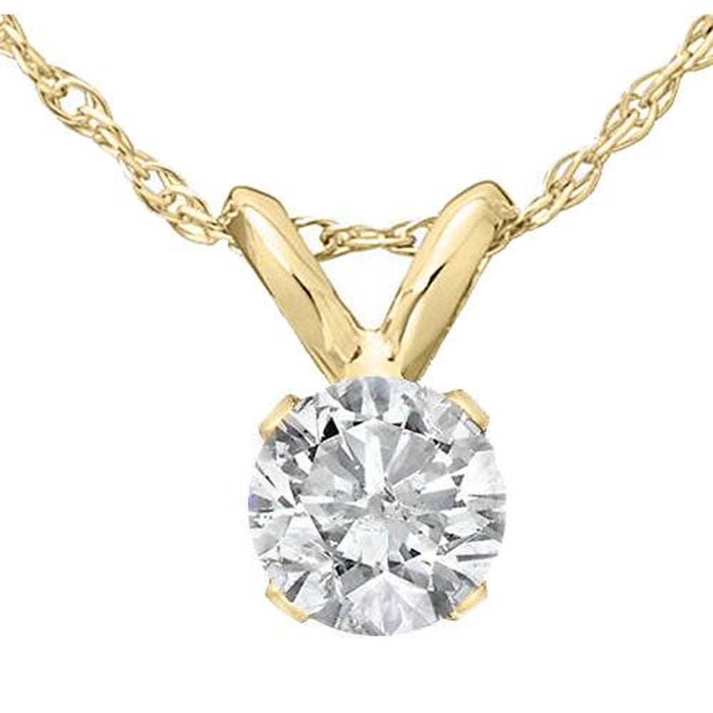1/3 Ct Solitaire Round Diamond Pendant Necklace 18' 14K Yellow Gold