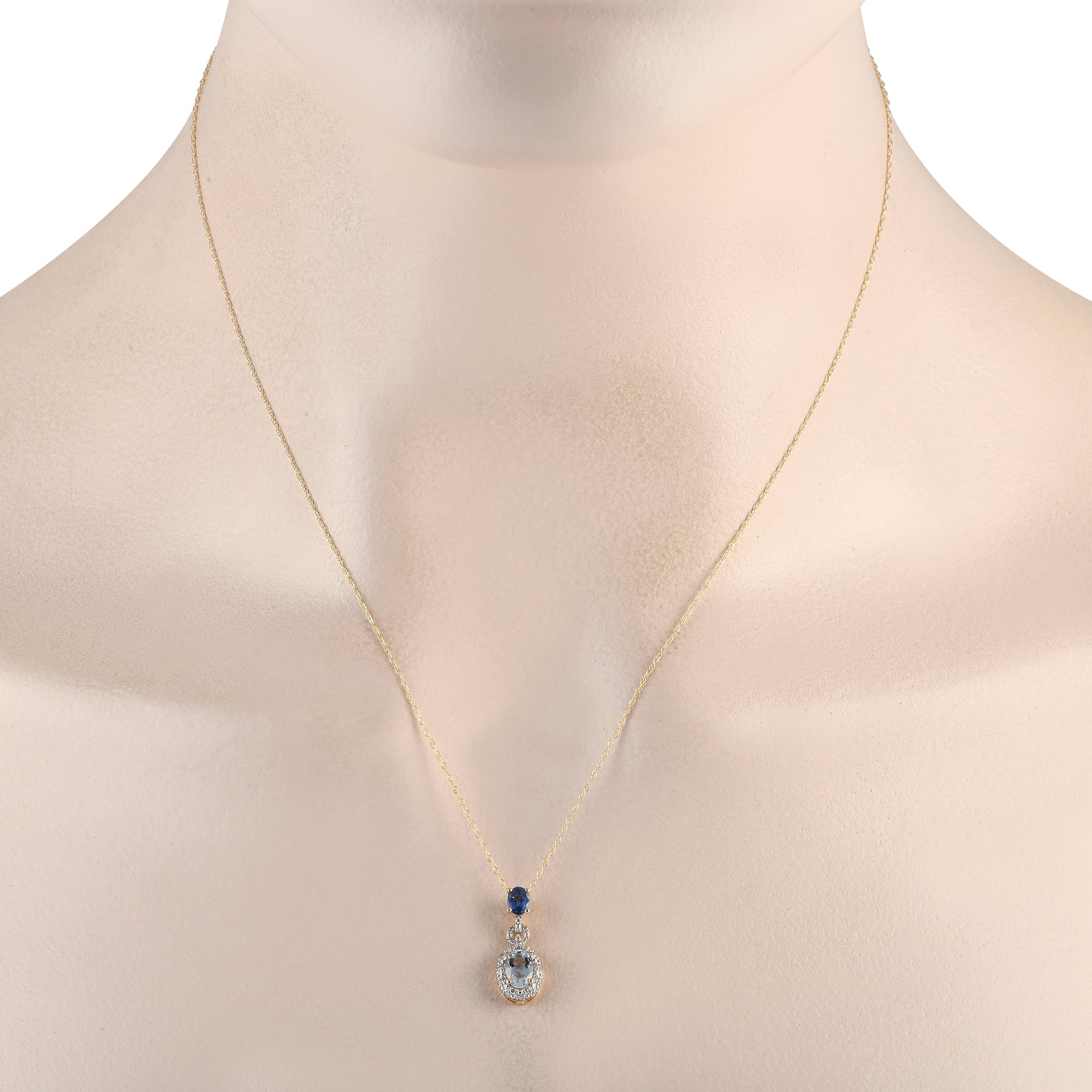 LB Exclusive 14K Yellow Gold 0.08ct Diamond, Aquamarine, and Sapphire Necklace PD4-16183YAQSA