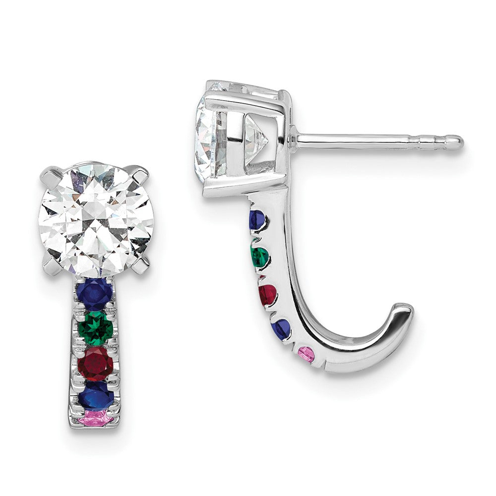 14k White Gold 2 CT Lab Grown Diamond And Multi Gemstone Stud Earrings