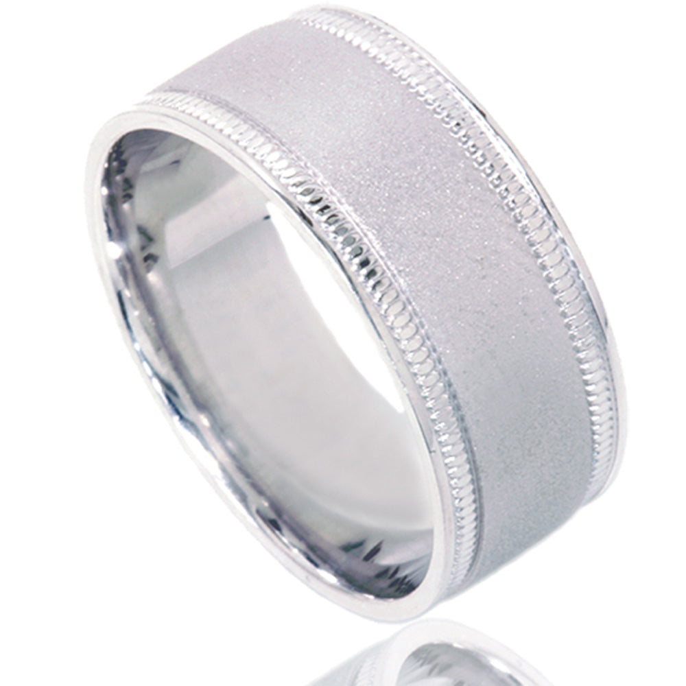 8mm Brushed Wedding Band 10K White Gold Size Selectable
