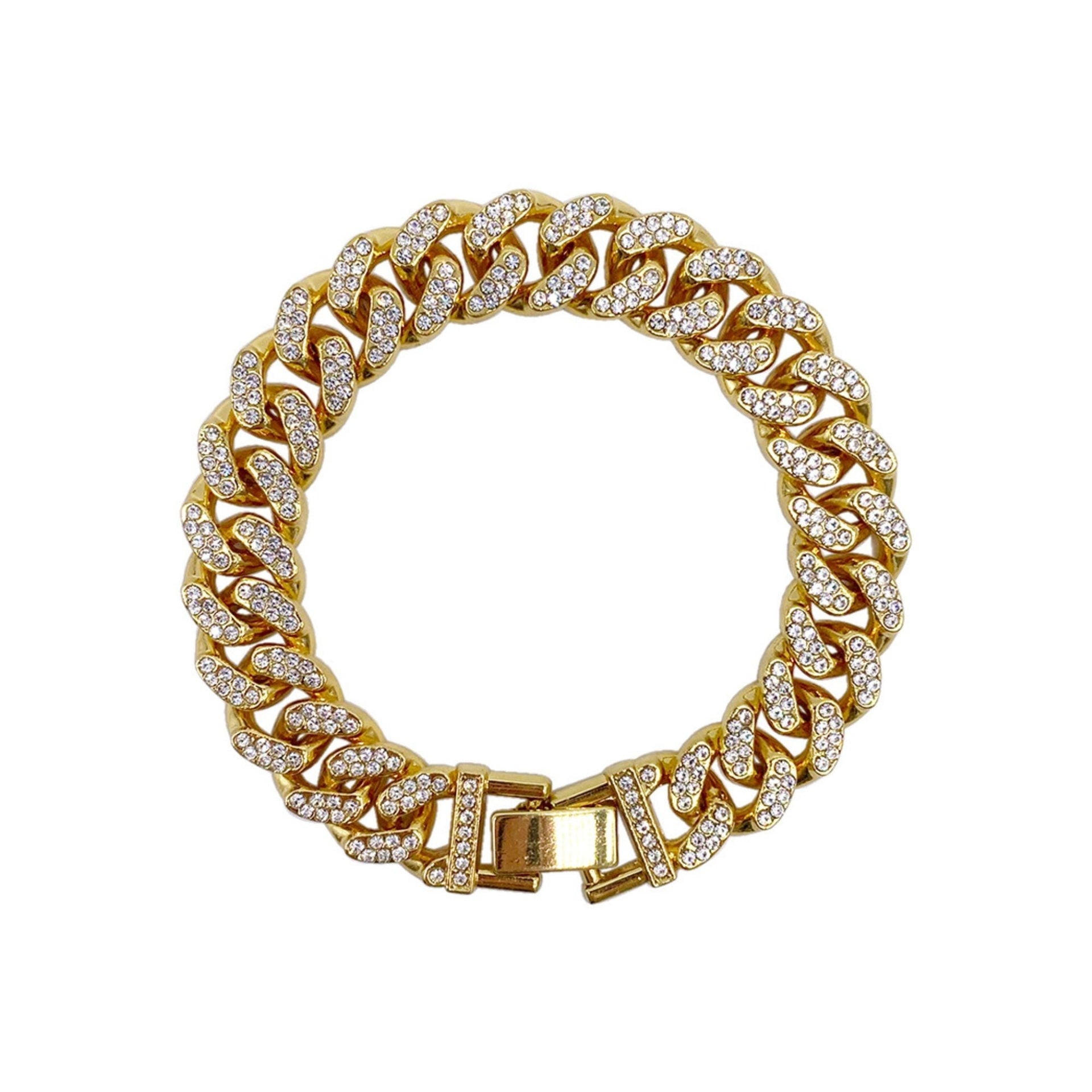 14k Gold Plated Flat Curb Cz Chain Bracelet