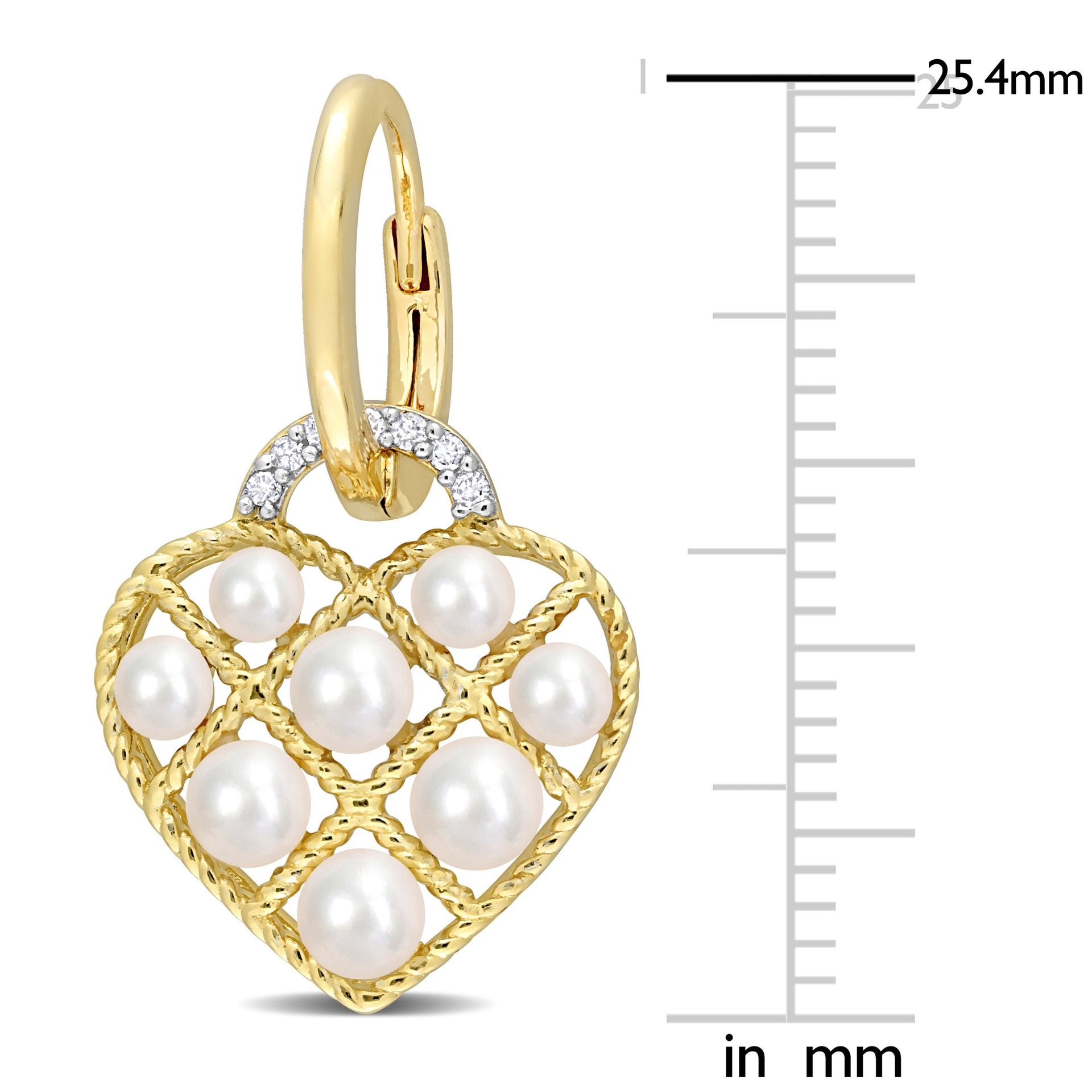 2.5-3 MM Cultured Freshwater Pearl and Diamond Accent Heart Hoop Earrings in Yellow Plated Sterling Silver