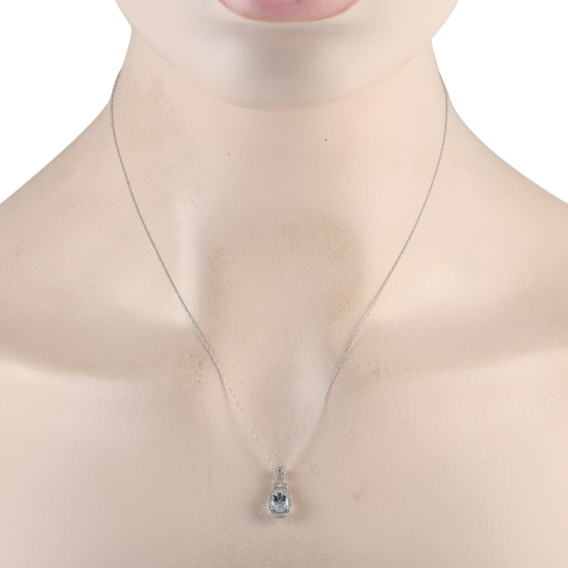 LB Exclusive 14K White Gold 0.15ct Diamond and Aquamarine Pendant Necklace PD4-15738WAQ