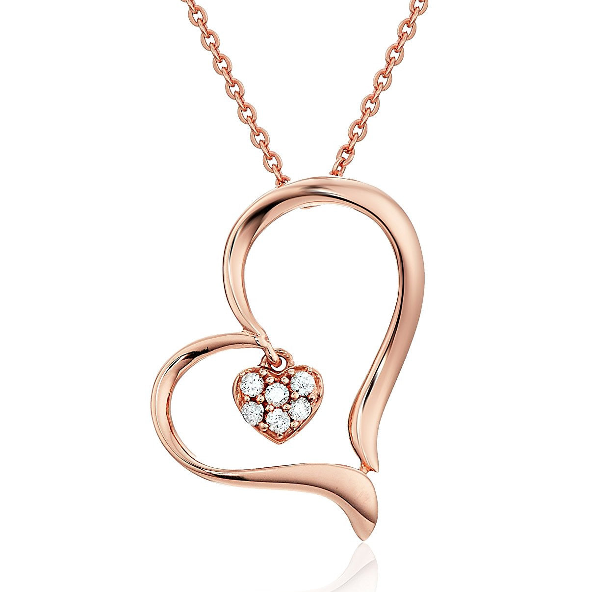 1/20 cttw Diamond Heart Pendant Necklace 14K Rose Gold with 18 Inch Chain