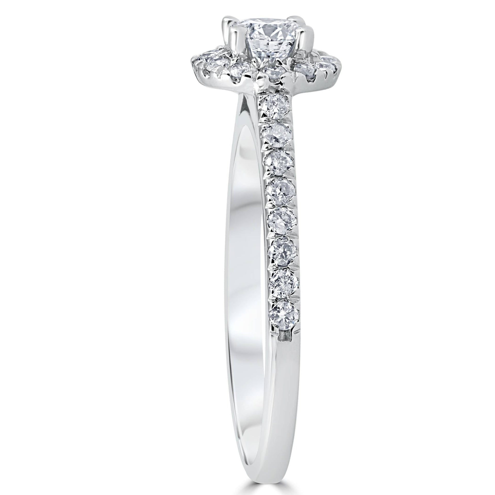 7/8 ct Halo Lab Created Diamond Engagement Ring 14K White Gold
