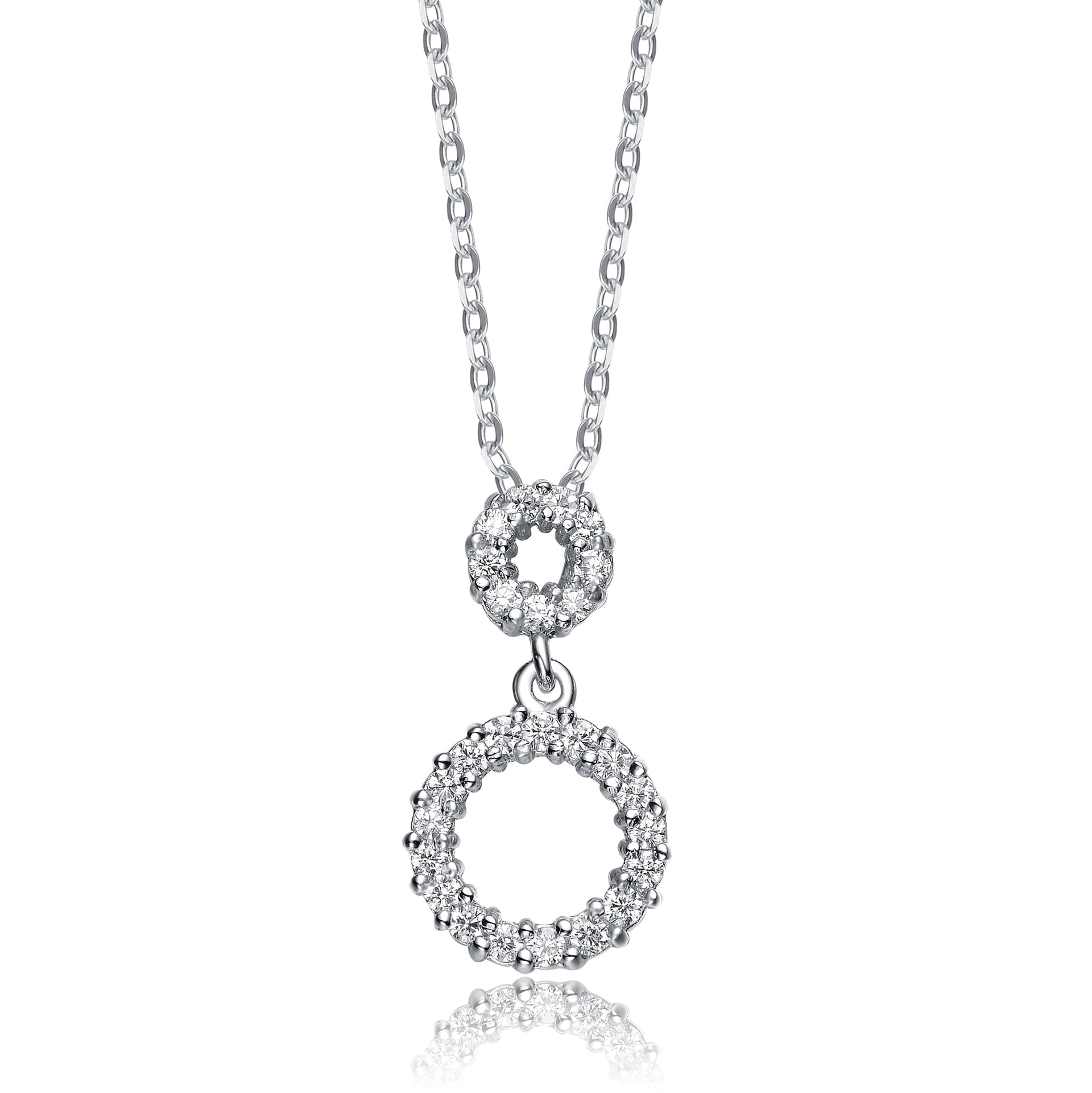 C.z. Sterling Silver Rhodium Plated Outlined Circle Pendant
