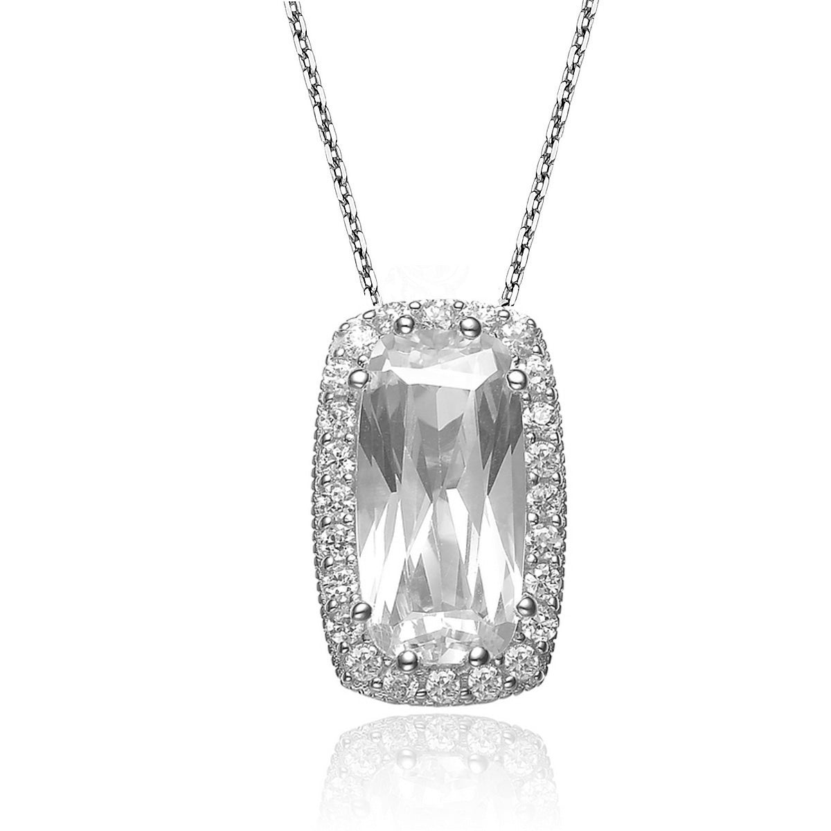 Gv C.z. Sterling Silver Big Square Pendant