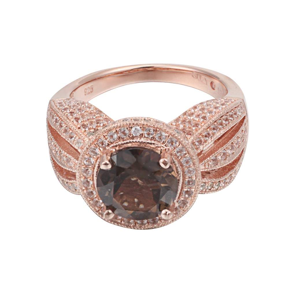 Suzy Levian Sterling Silver 4.37 cttw Smoky Quartz Ring