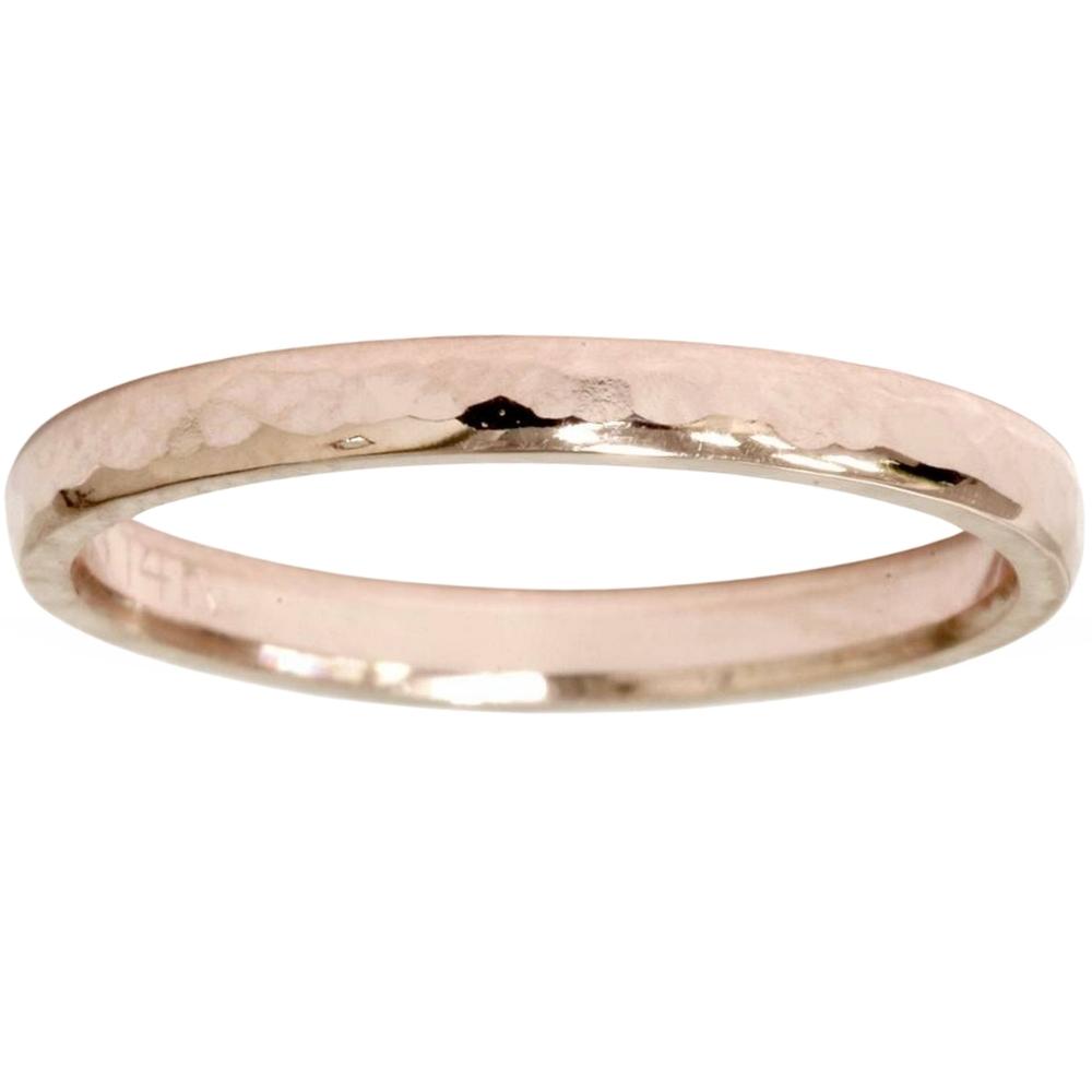 2mm 14K Rose Gold Hammered Stackable Wedding Band Size Selectable