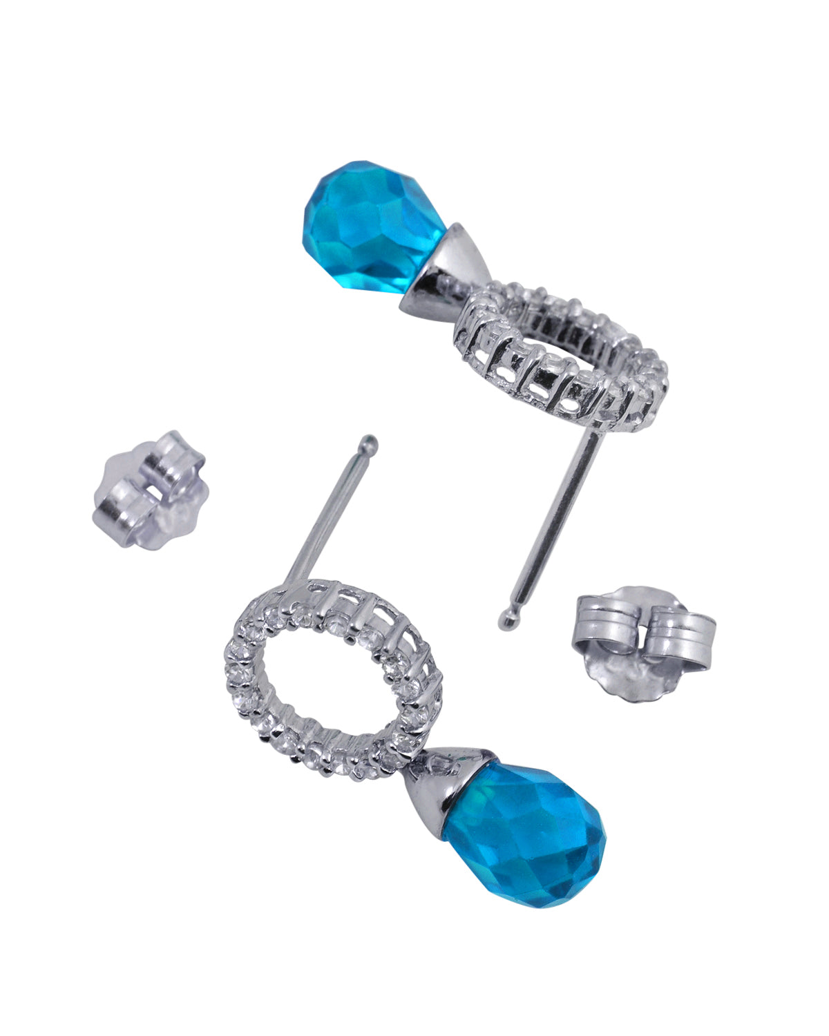 Sterling Silver Blue Topaz Cubic Zirconia Teardrop Earrings