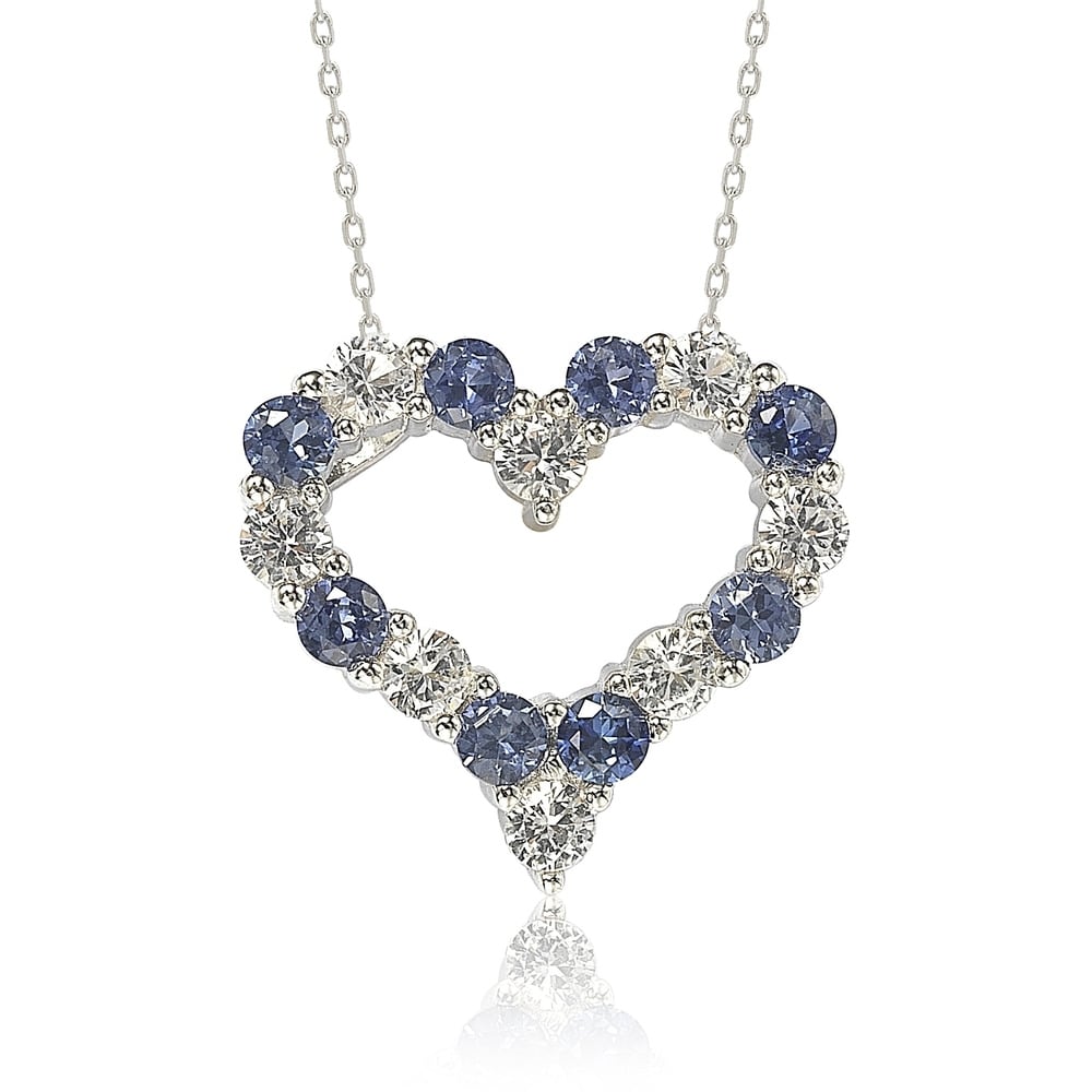 Suzy Levian Sterling Silver Sapphire & Diamond Accent Alternating Heart Eternity Pendant