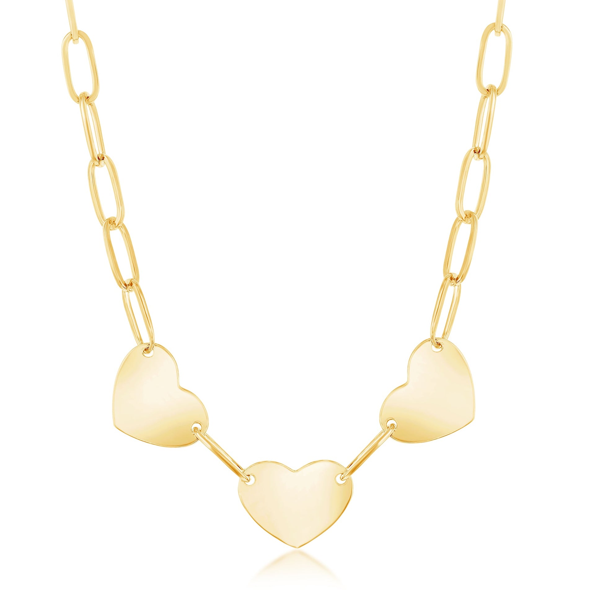 Sterling Silver or Gold Plated Over Sterling Silver Triple Heart Paperclip Necklace