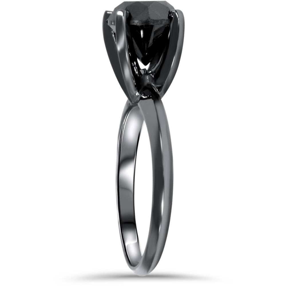 2 CT Black Diamond Solitaire Engagement Ring 14K Black Gold