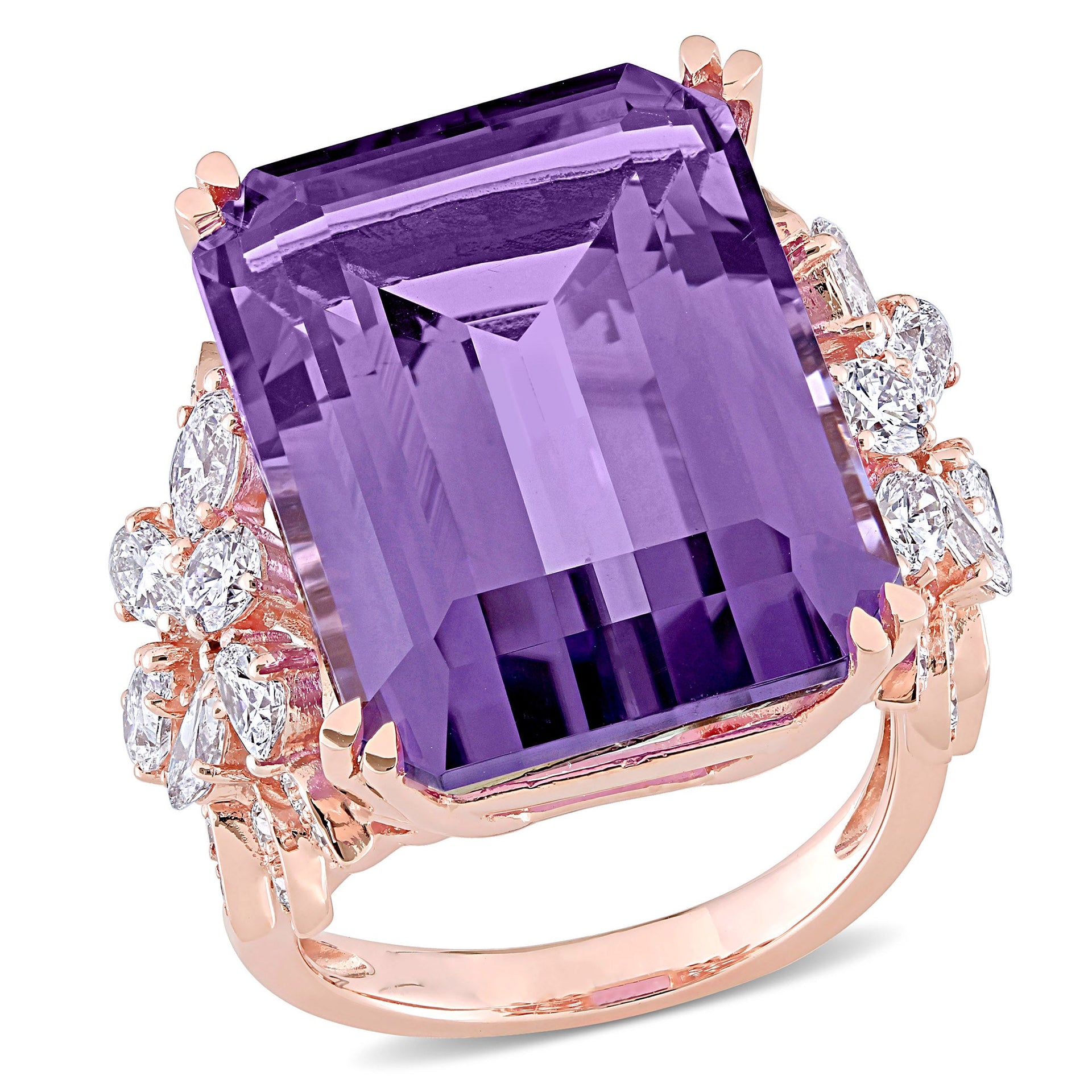 20ct TW Octagon-Cut Amethyst and 1 3/4 ct TW Diamond Ring in 14k Rose Gold