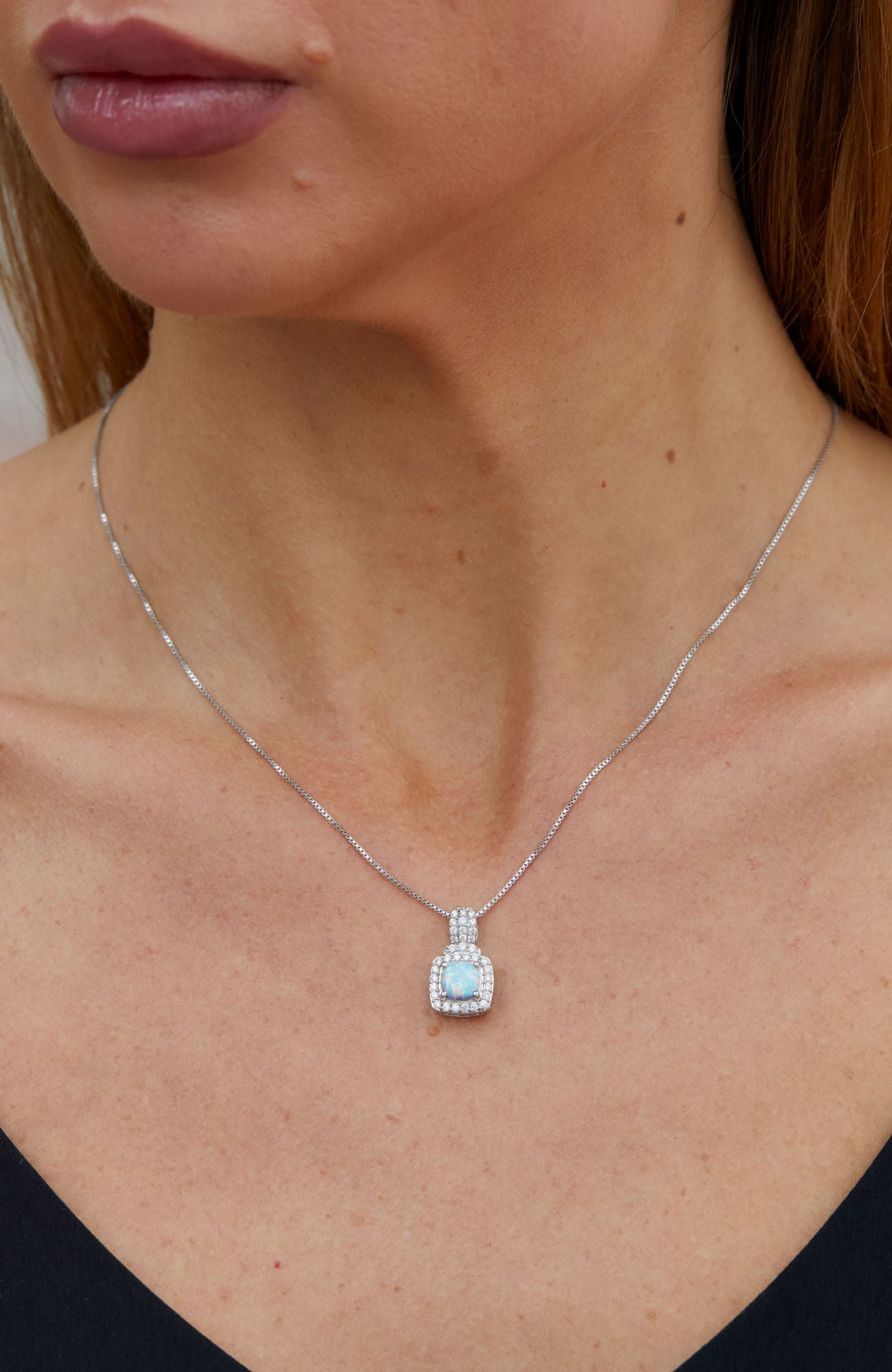 RHODIUM PLATED OPAL AND CZ PENDANT