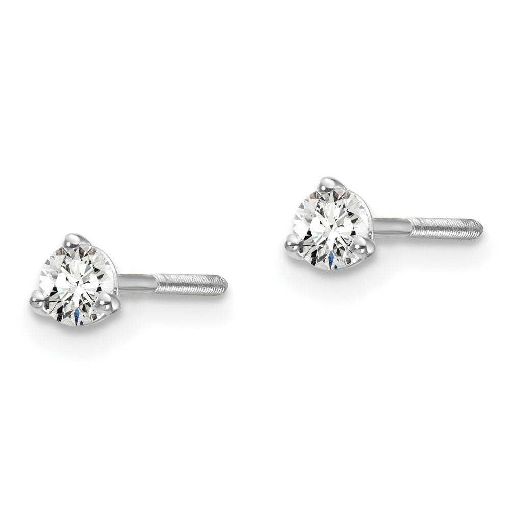 14k White Gold 1/5 CT Round Lab Grown Diamond Stud Earrings Screw Back VS Clarity D-E Color