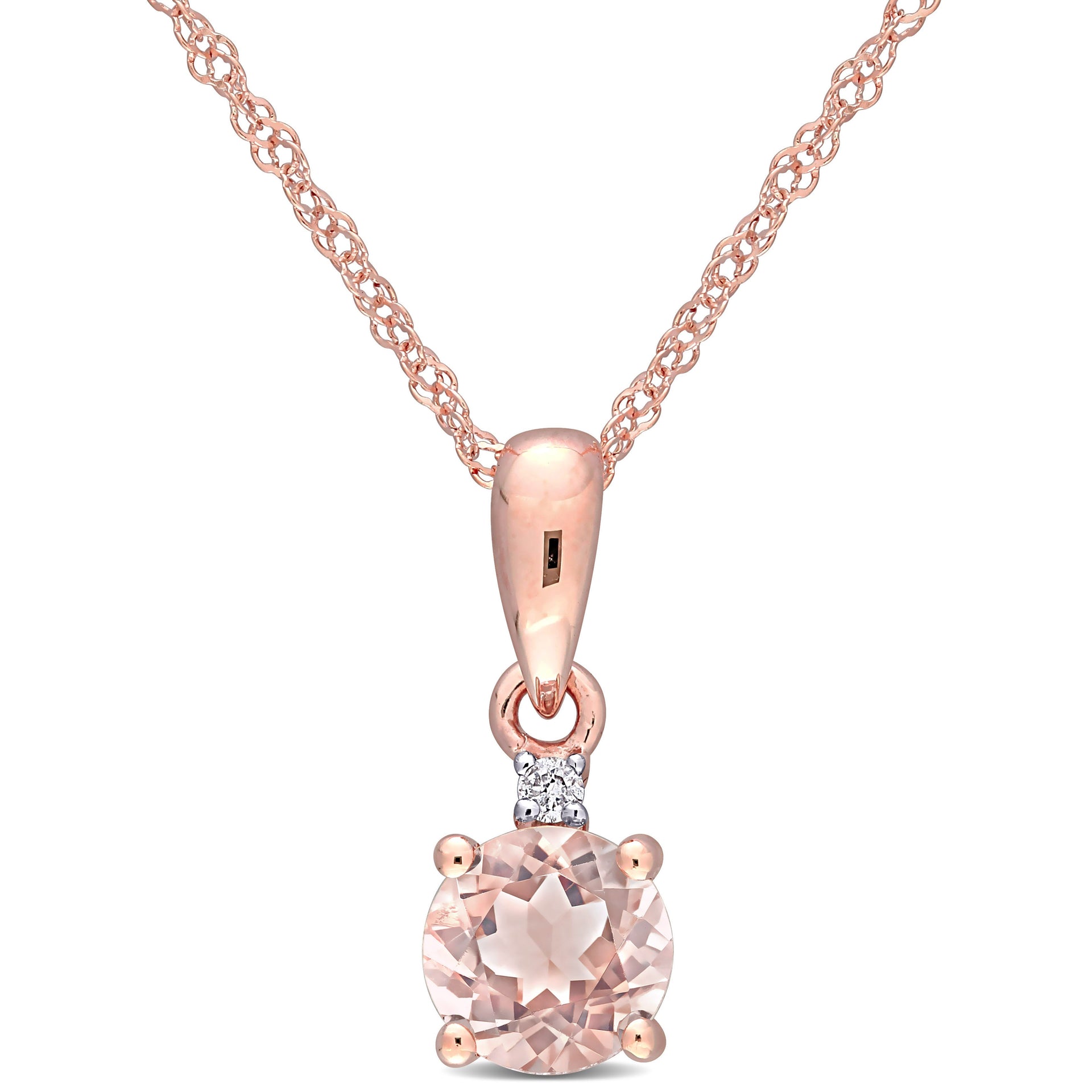 Morganite and Diamond Pendant with Chain in 10k Rose Gold