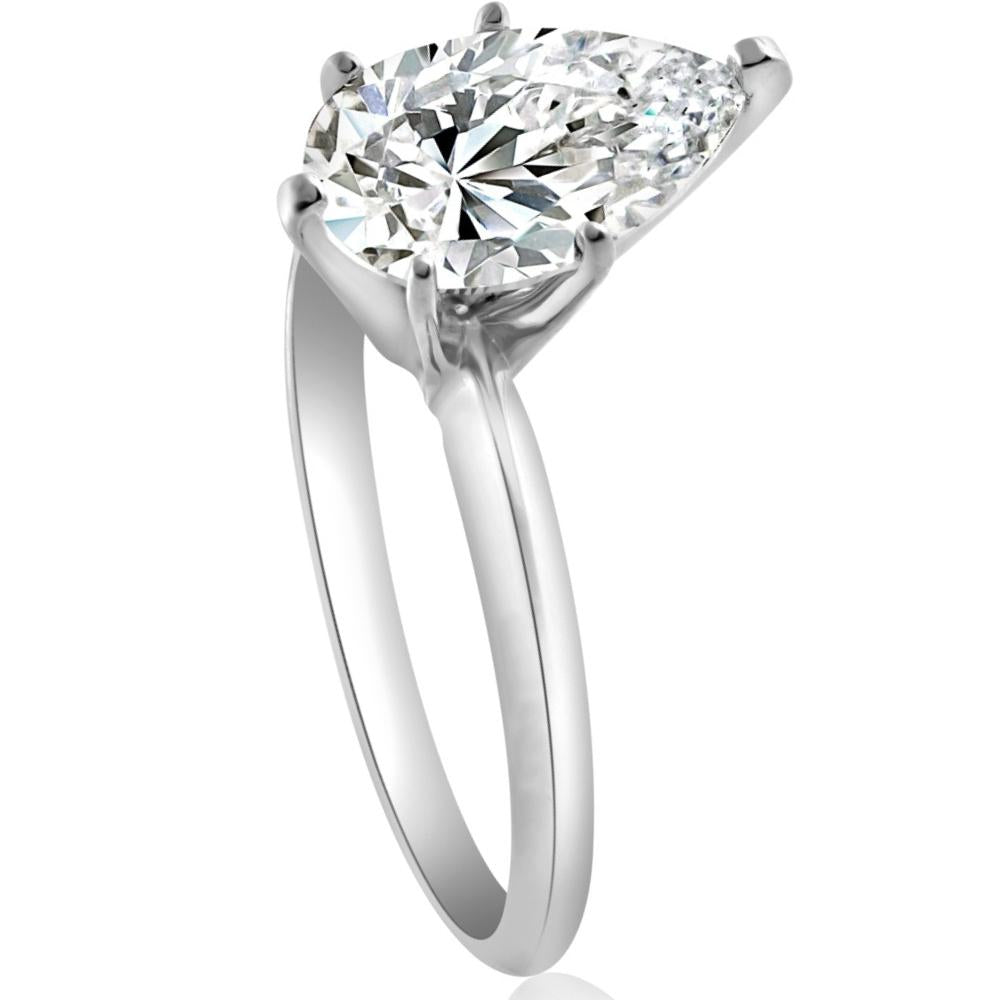 3CT Platinum Pear Shaped Diamond 6-Prong Solitaire Engagement Ring Lab Grown