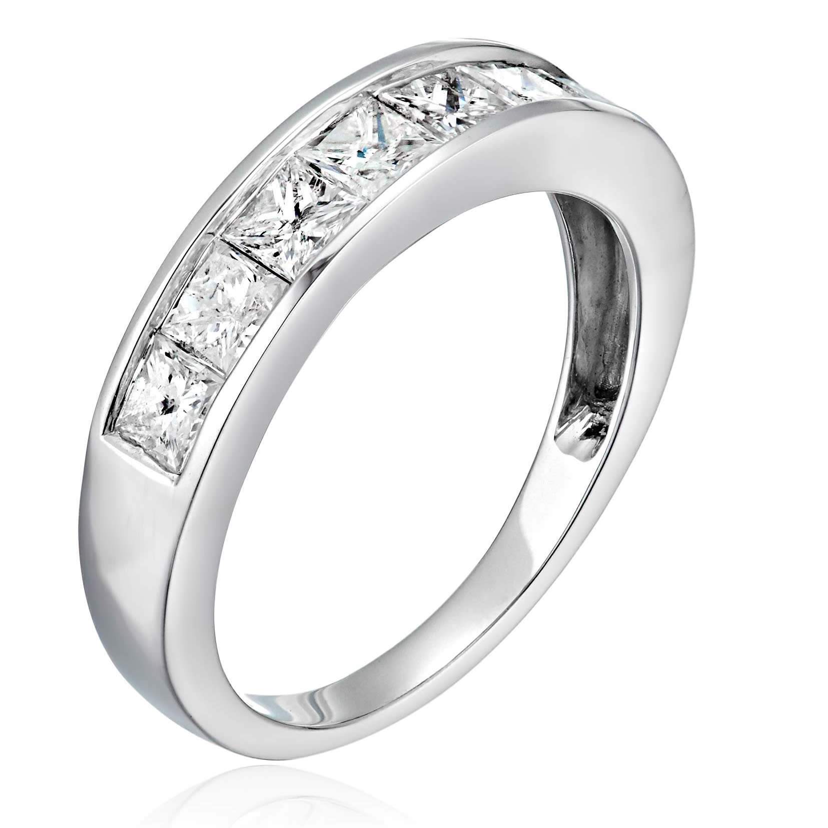 1.50 Cttw 7 Stones Princess Diamond Wedding Band 14K Gold Channel