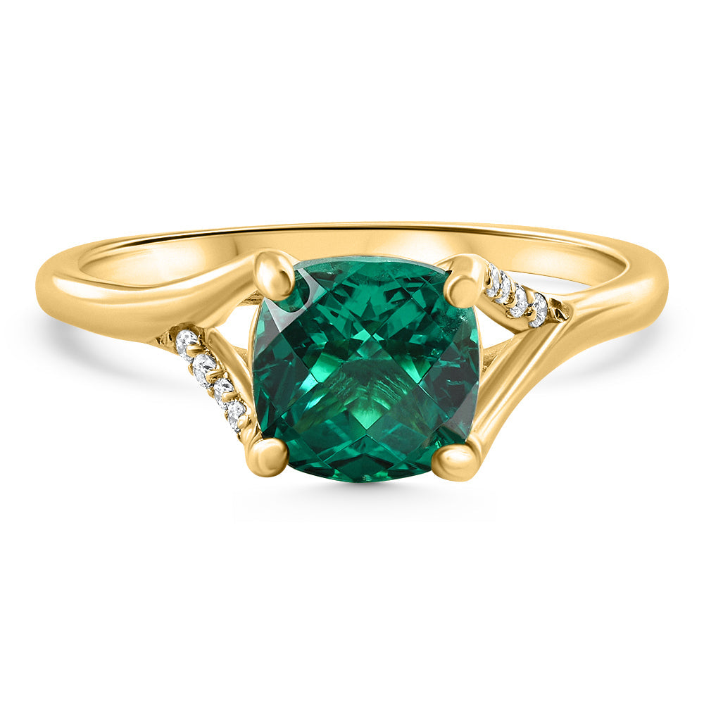 1 1/2 CT Cushion Emerald & Diamond Ring 10k Gold Lab Grown Engagement Fashion