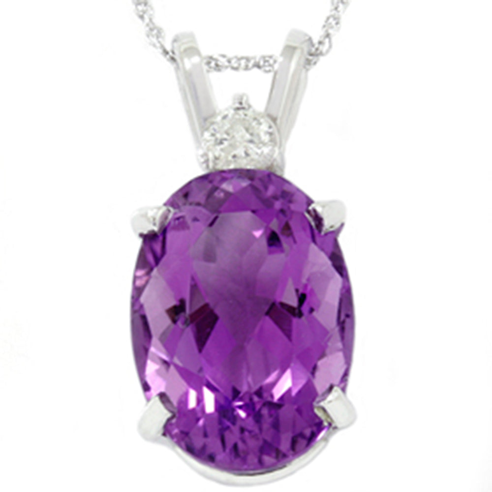 14x10mm Oval Amethyst Diamond 10k White Gold Pendant Women's Necklace 18'