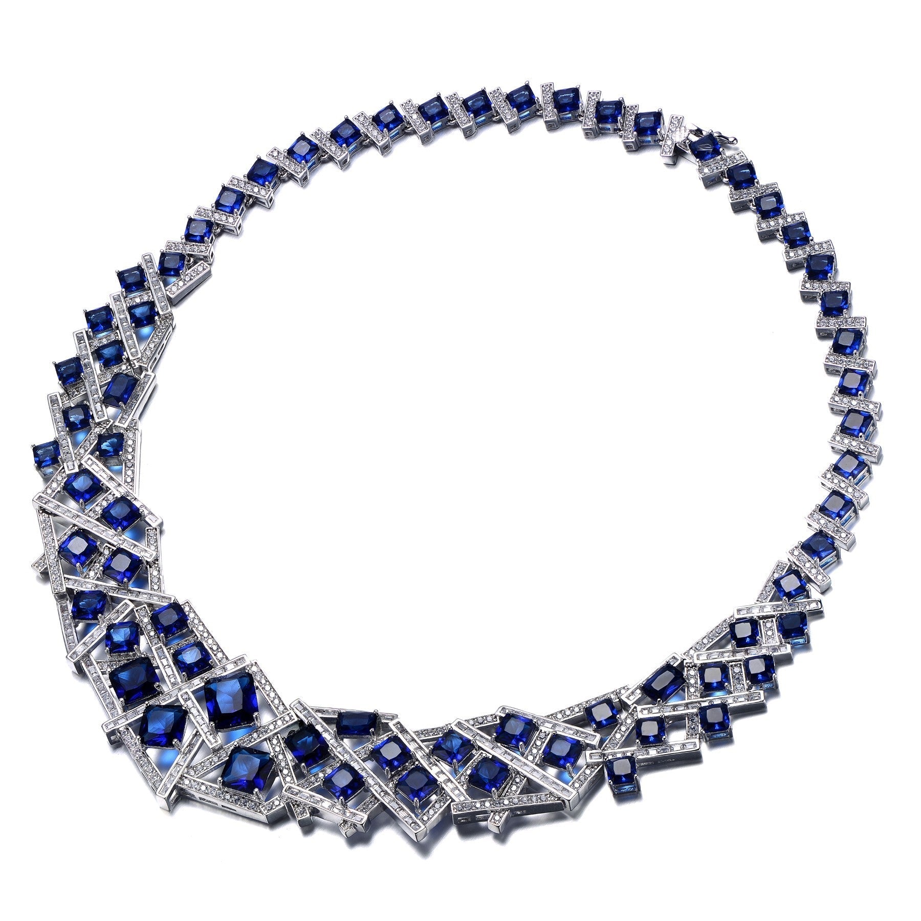 RG 3D Geometric Cluster Basketweave Stack Graduated Eternity Formal Necklace