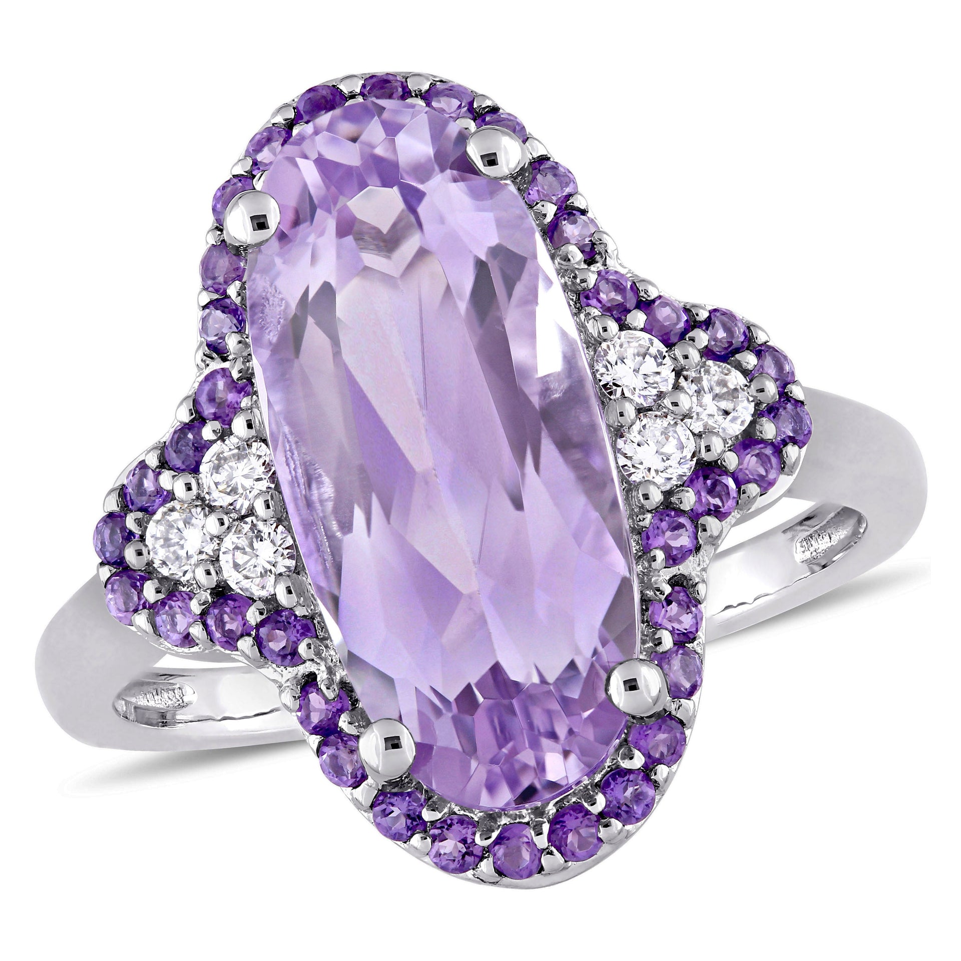 Mimi & Max 7 1/2ct TGW Rose De France Amethyst 1/8ct TW Diamond Cocktail Ring 14k White Gold