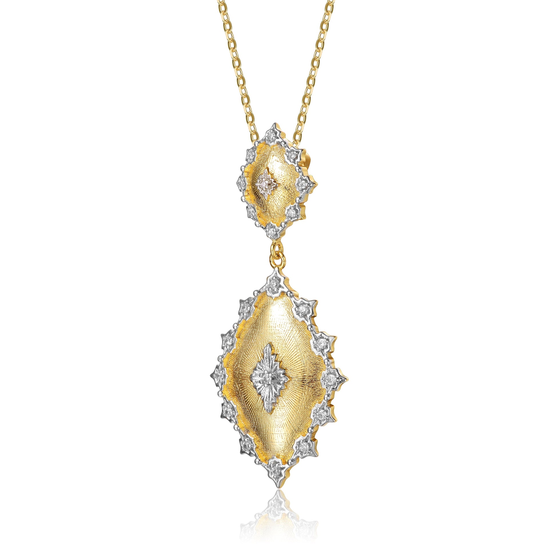 Rhodium And 14k Gold Plated Cubic Zirconia Pendant Necklace