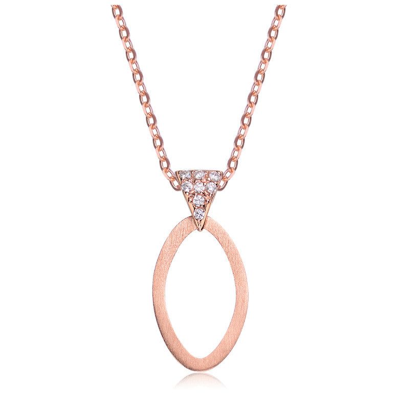 C.z. Sterling Silver Rose Plated Matted Outlined Oval Pendant